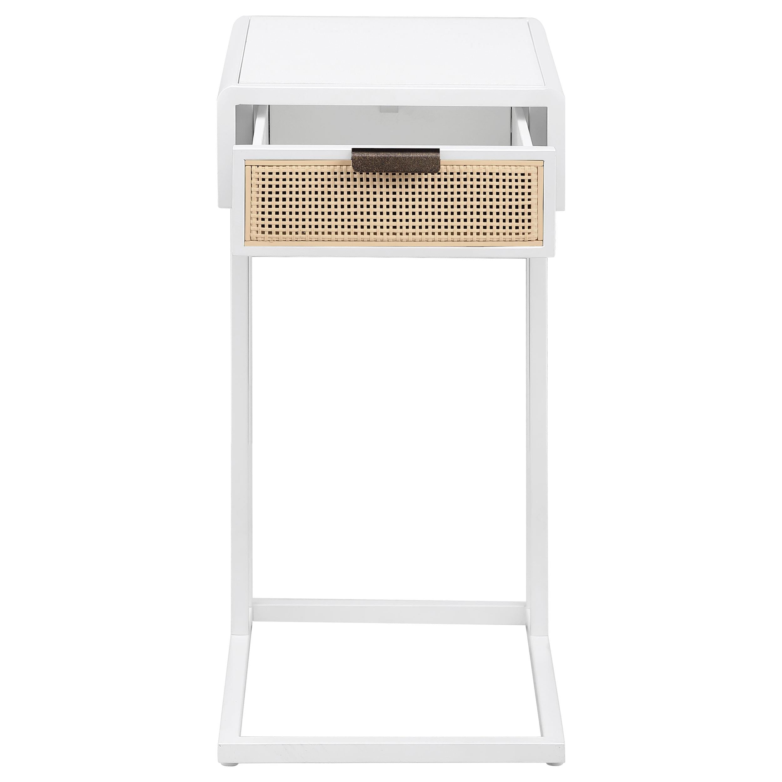  Coaster Furniture Amherst 931632 1-Drawer Radio Weave Cane Metal Side Table - White IMAGE 3