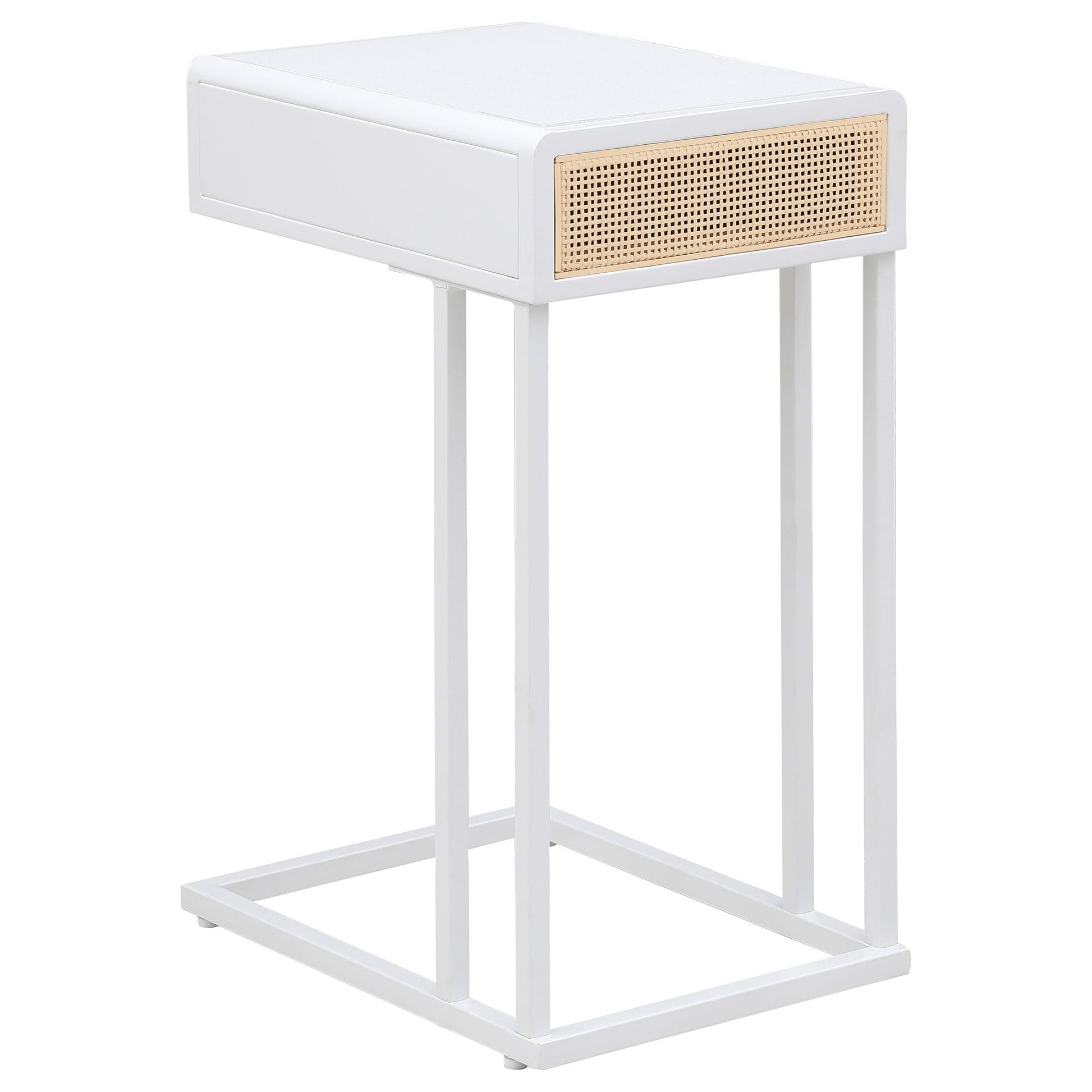  Coaster Furniture Amherst 931632 1-Drawer Radio Weave Cane Metal Side Table - White IMAGE 4