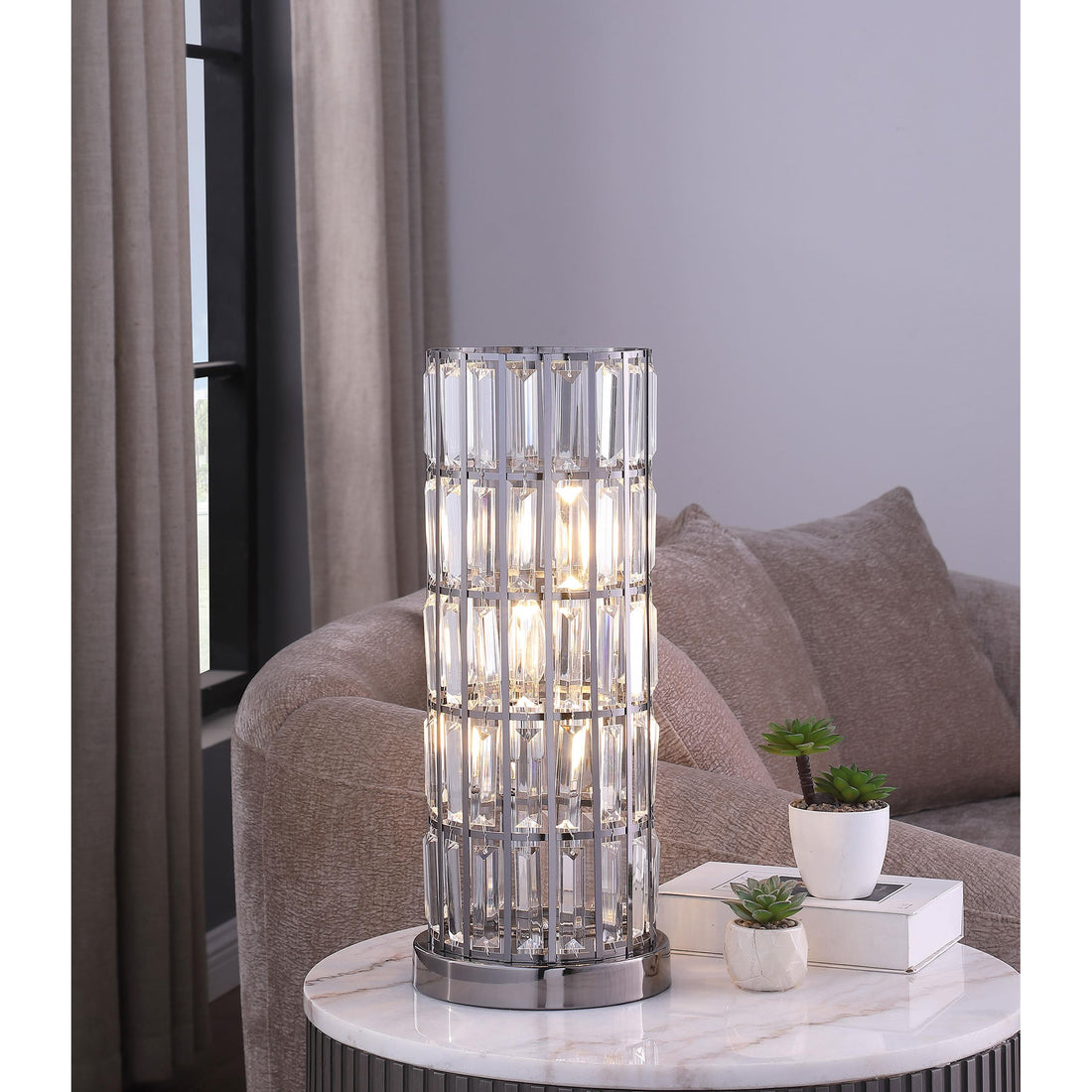  Coaster Furniture Wanda 920234 20-inch Crystal Shade Bedside Table Lamp - Black IMAGE 1