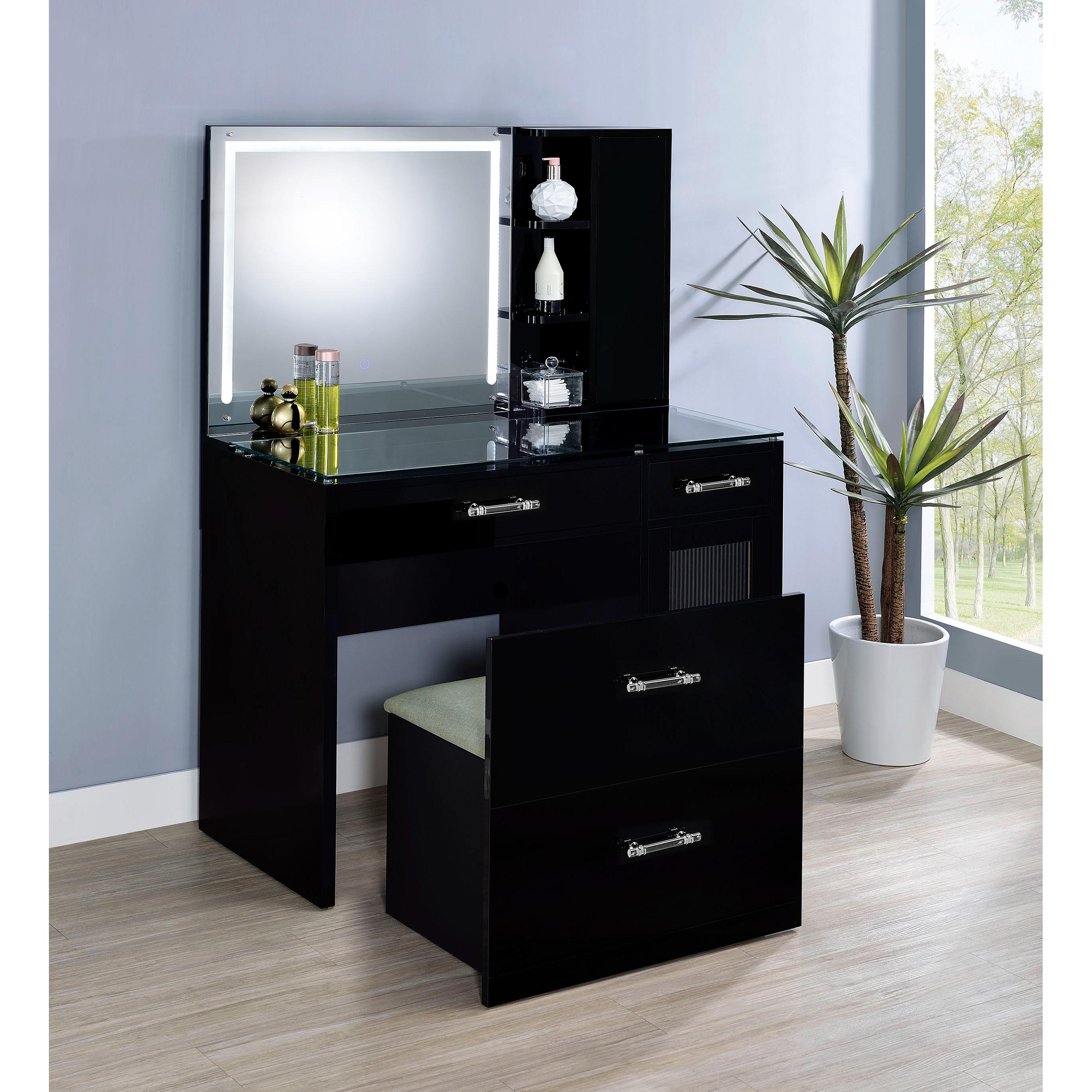  Coaster Furniture Flora 930219 2-drawer Vanity Set with LED Mirror - Black High Gloss IMAGE 3