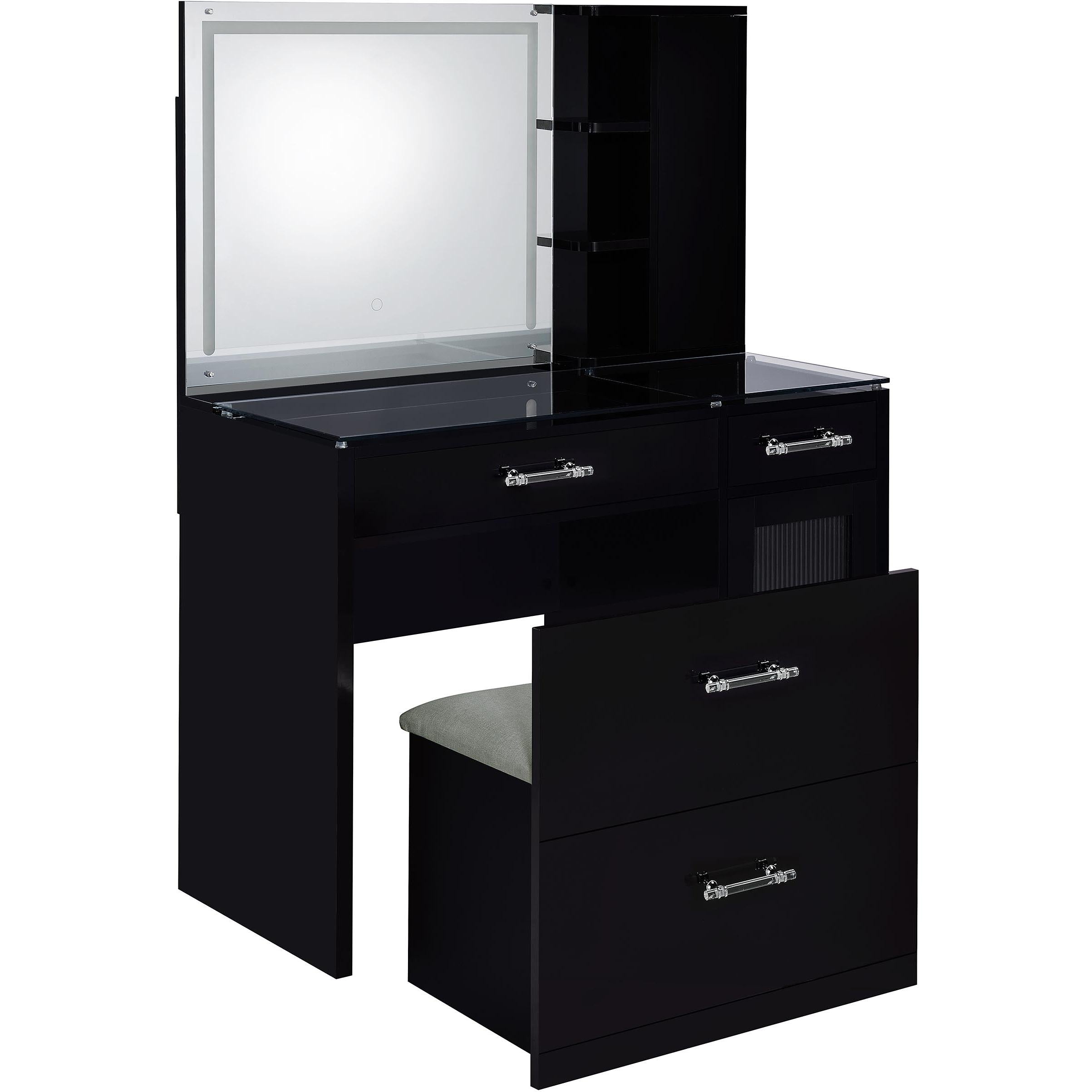  Coaster Furniture Flora 930219 2-drawer Vanity Set with LED Mirror - Black High Gloss IMAGE 6