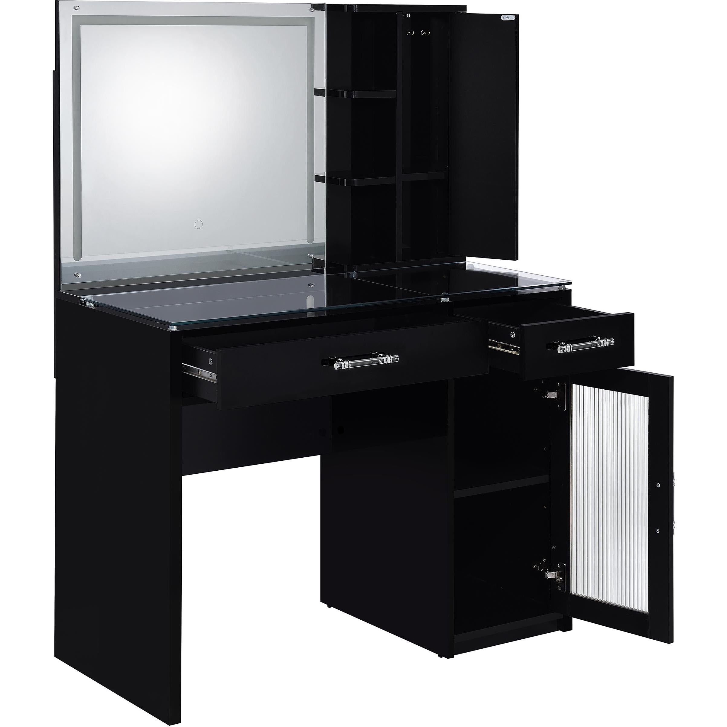  Coaster Furniture Flora 930219 2-drawer Vanity Set with LED Mirror - Black High Gloss IMAGE 8