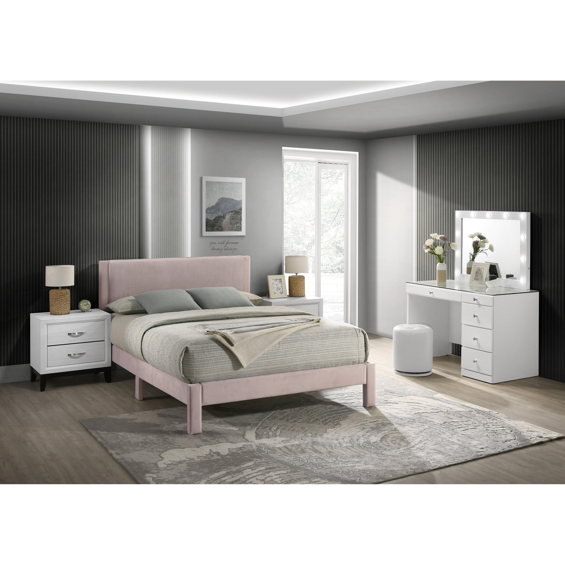 Size_Queen  -- Lucia 5097PK-Q Queen Bed - Pink IMAGE 3