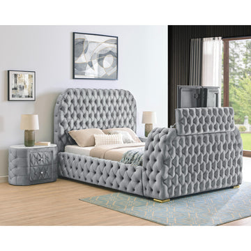  Size_Queen  -- Natalia 5115GY-Q Queen Bed with Fireplace and TV Lift - Grey IMAGE 3