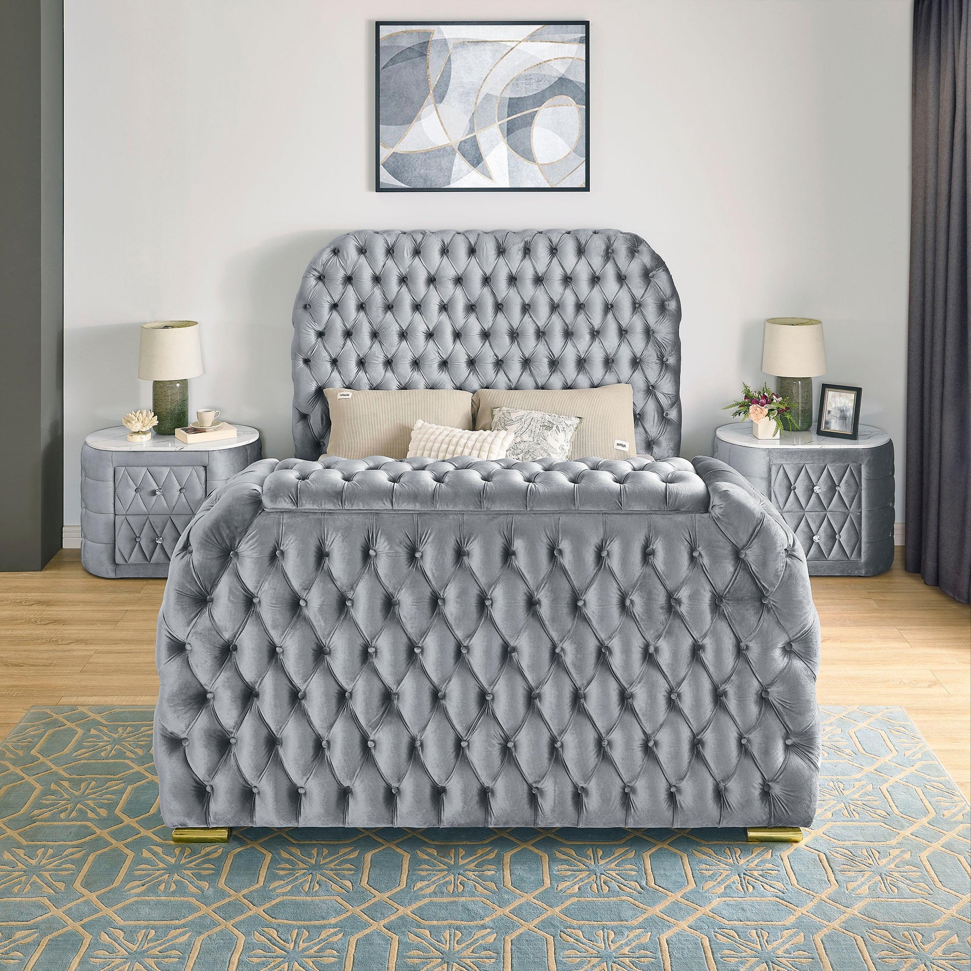  Size_Queen  -- Natalia 5115GY-Q Queen Bed with Fireplace and TV Lift - Grey IMAGE 4