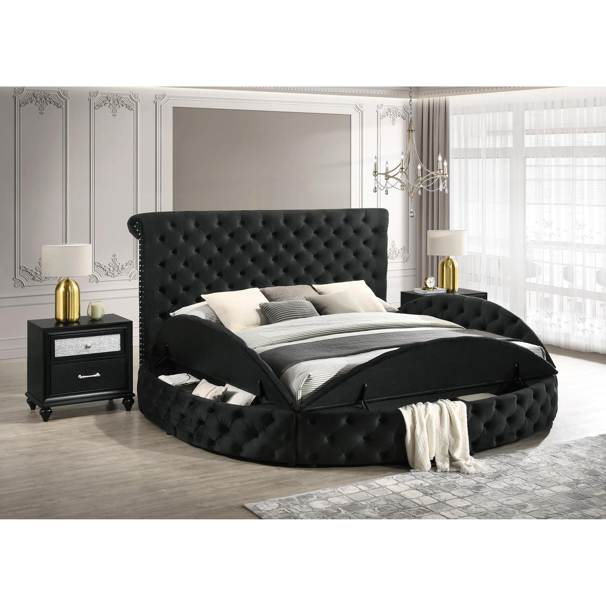  Size_King  -- Crown Mark Brigitte Upholstered Panel Bed with Storage IMAGE 5