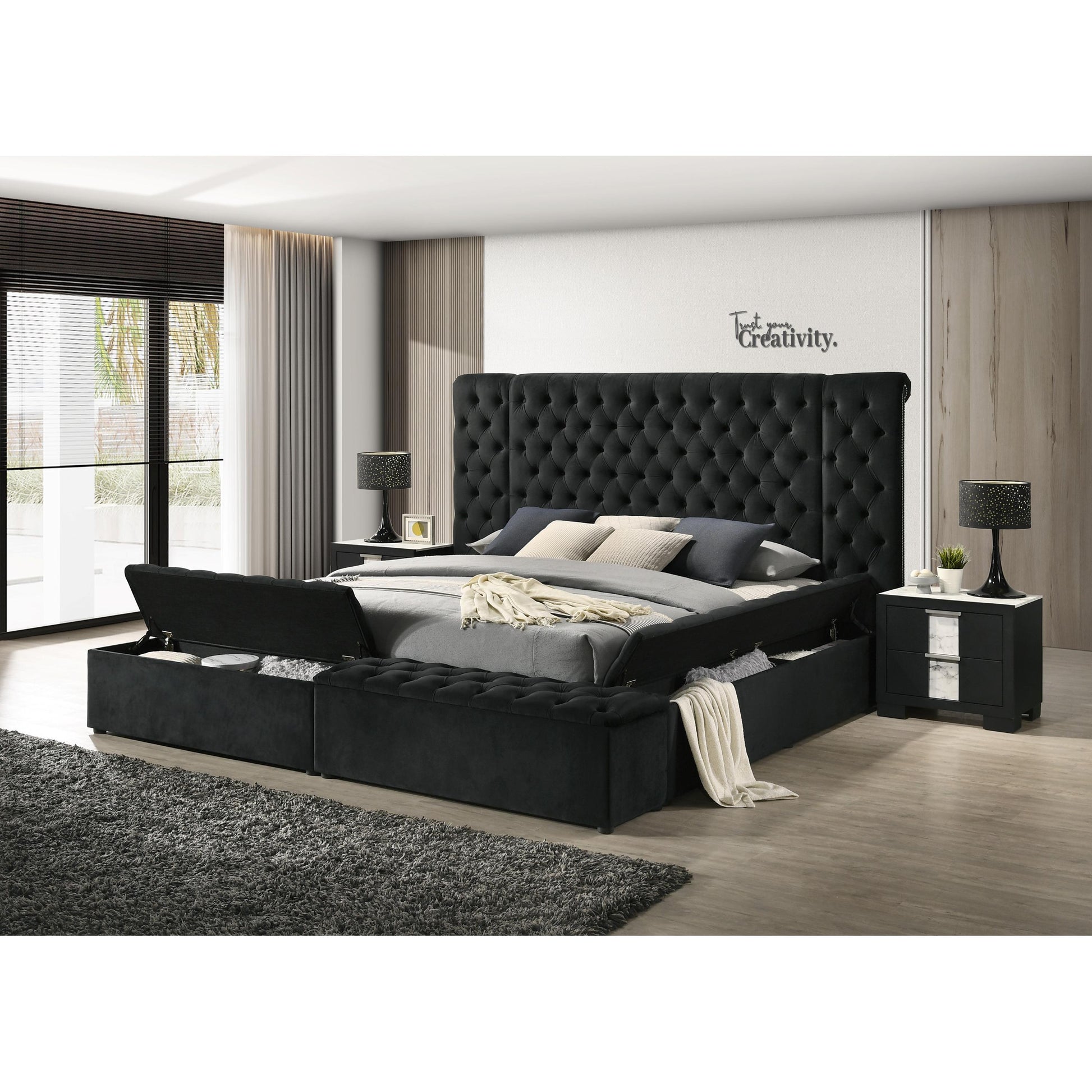  Size_Queen  -- Liliana 5203BK-Q Queen Bed - Black IMAGE 4