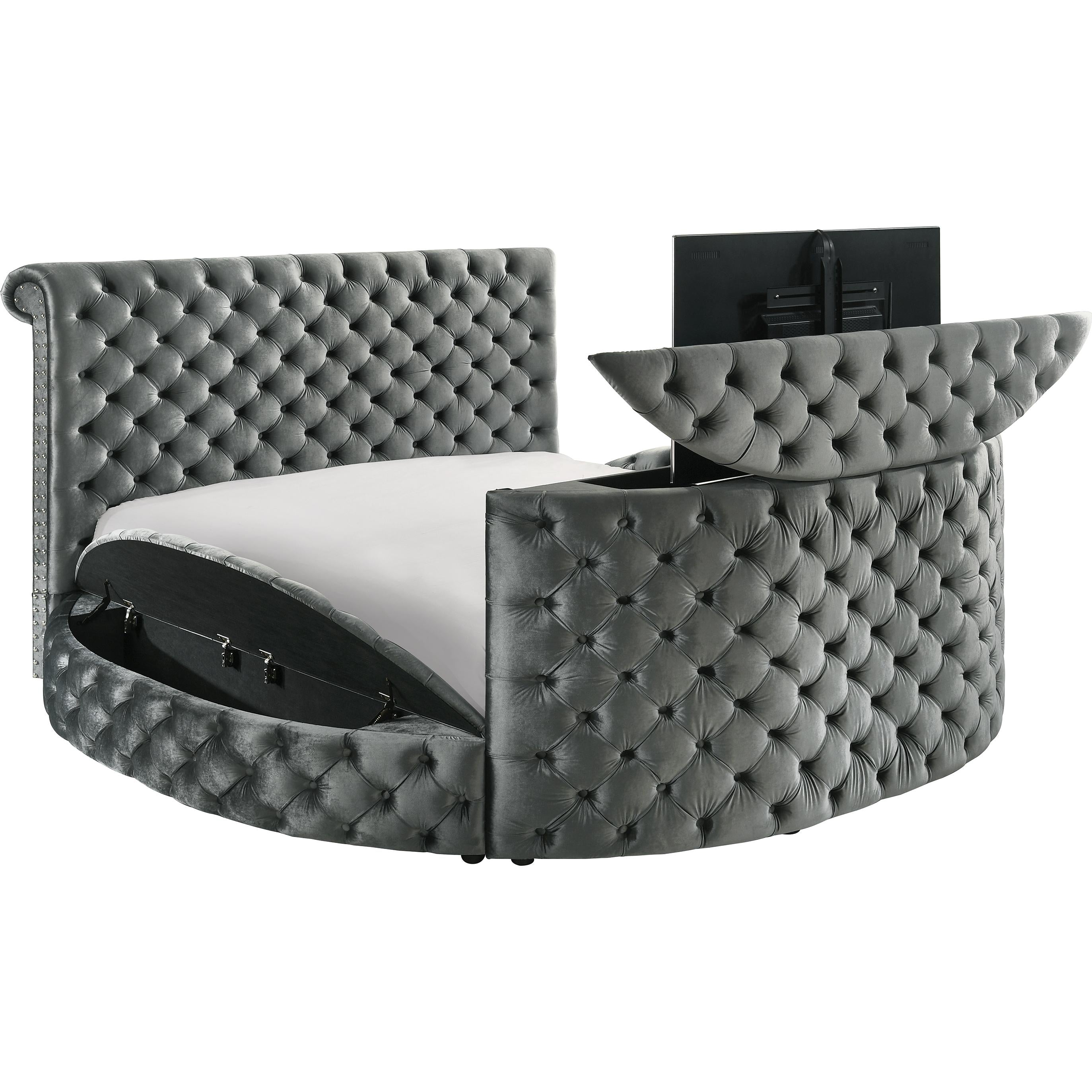  Size_Queen  -- Voltare 5212GY-Q Queen Bed with Fireplace & TV Lift - Grey IMAGE 2