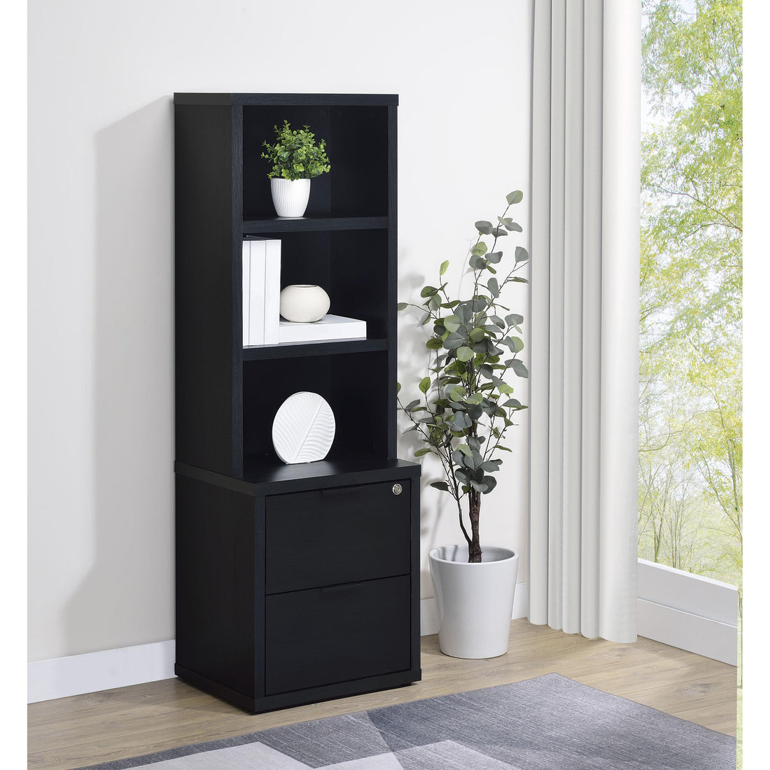  Coaster Furniture Westpark 802703 3-shelf Bookcase USB and Lockable Drawer - Black IMAGE 1