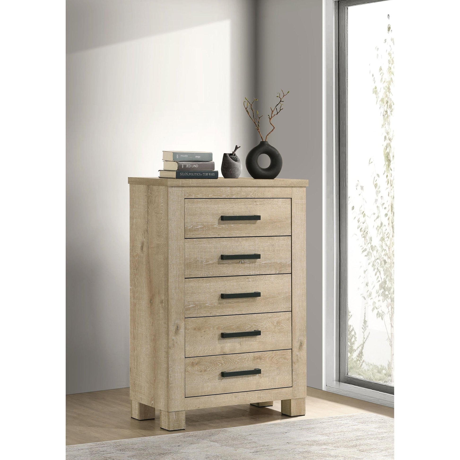  Coaster Furniture Oakglen 225105 5-drawer Chest - Weathered Oak IMAGE 2