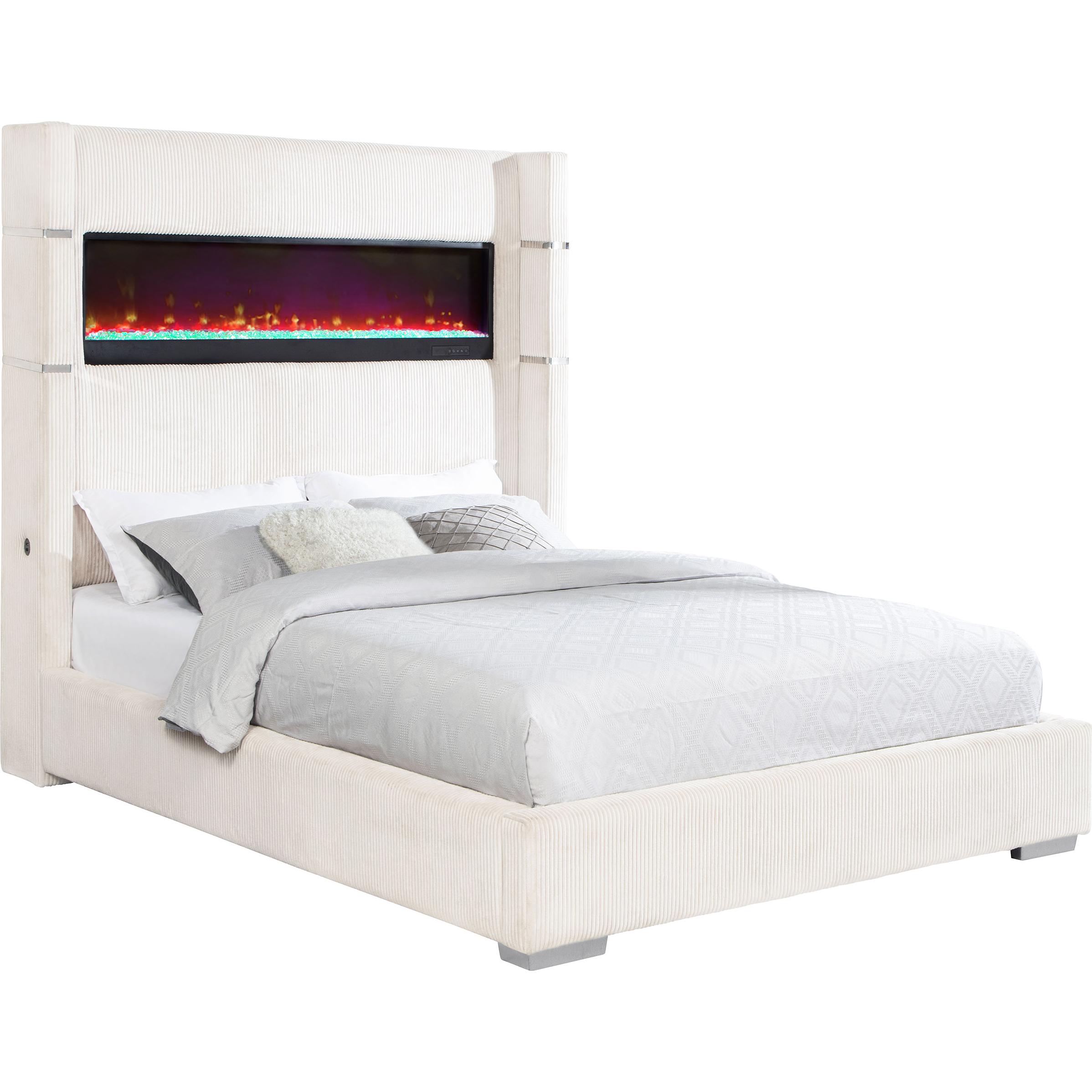  Size_King  -- Tisdall 306032KE Upholstered King Flame Visualizer Bed - Cream IMAGE 3