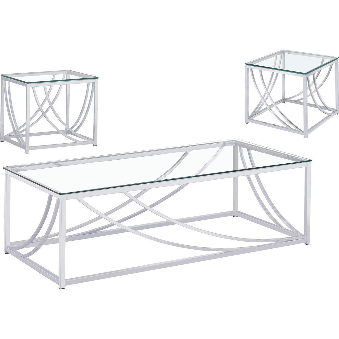  Coaster Furniture Lille 720498-S3 3-piece Glass Top Coffee And End Table Set - Chrome IMAGE 1