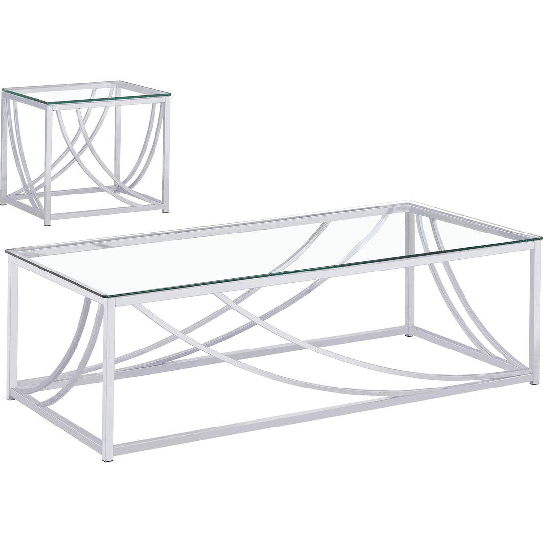  Coaster Furniture Lille 720498-S2 2-piece Glass Top Coffee And End Table Set - Chrome IMAGE 1