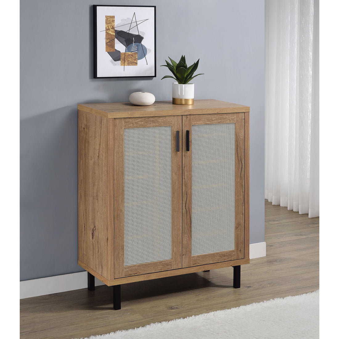  Coaster Furniture Teller 950421 2-door Shoe Storage Cabinet - Natural Oak IMAGE 1