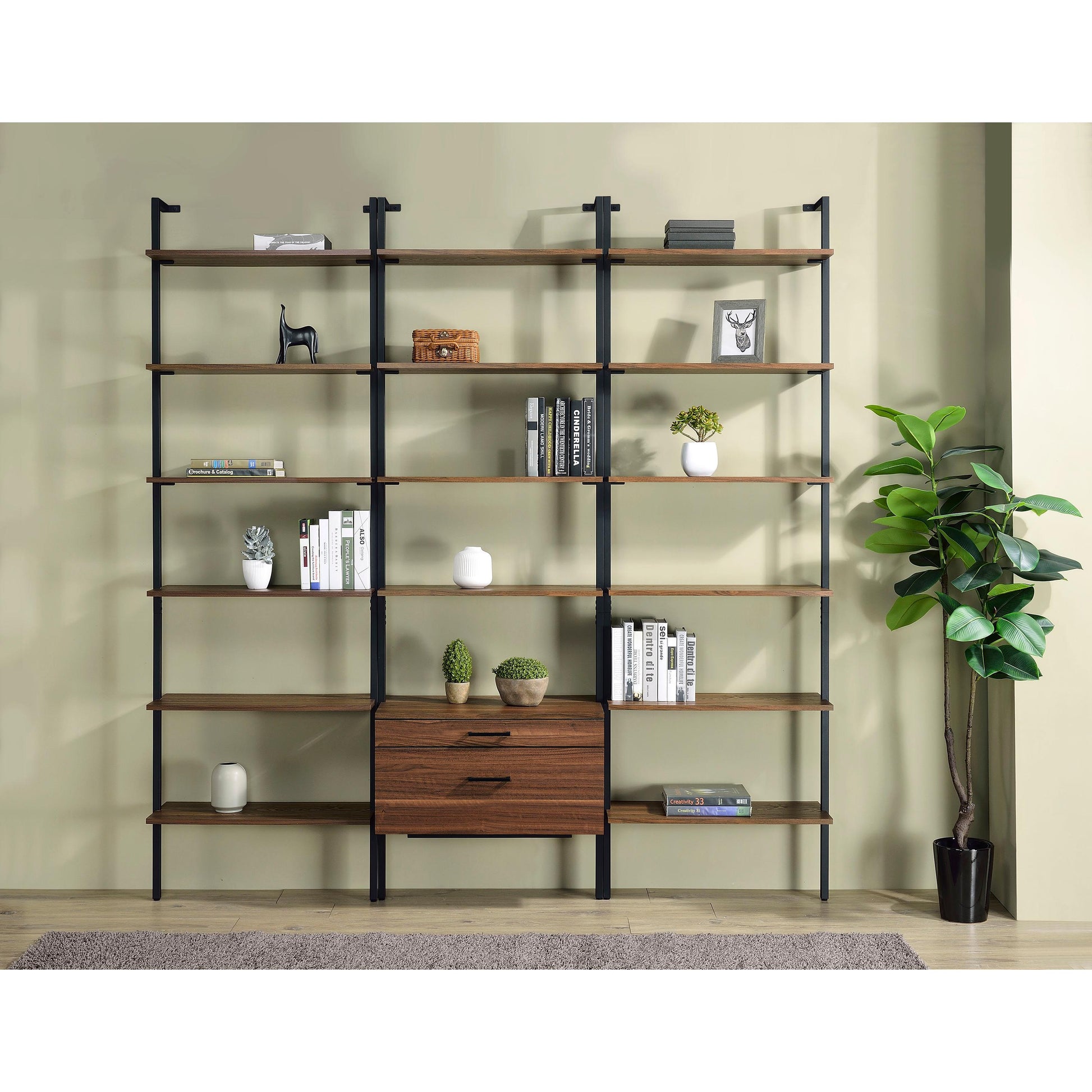  Coaster Furniture Owens 980074-S3 3-piece 96-inch Wall Mounted Bookshelf Set - Walnut IMAGE 2