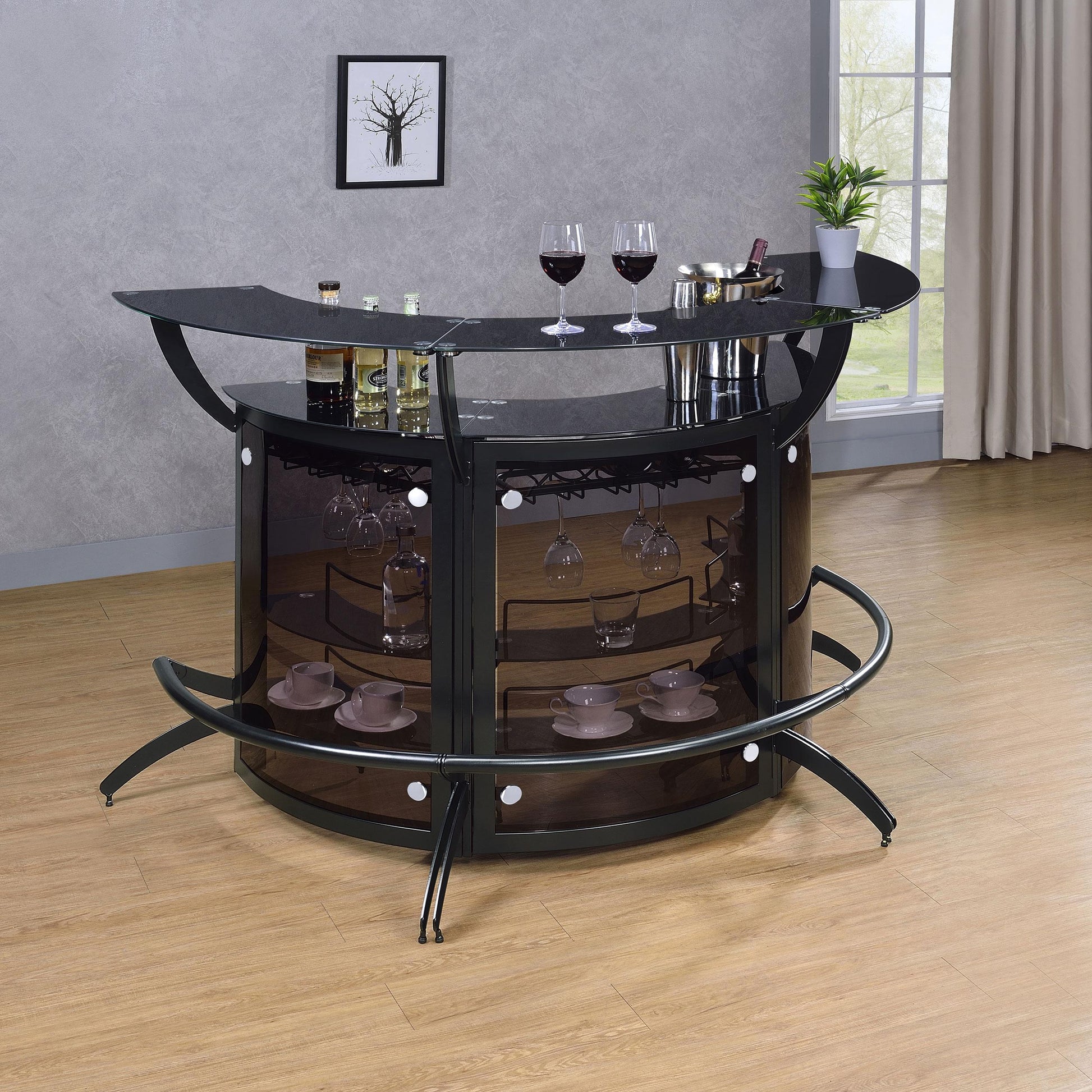  Coaster Furniture Dallas 182135-S3 3-piece Curved Freestanding Home Bar Cabinet - Black IMAGE 2
