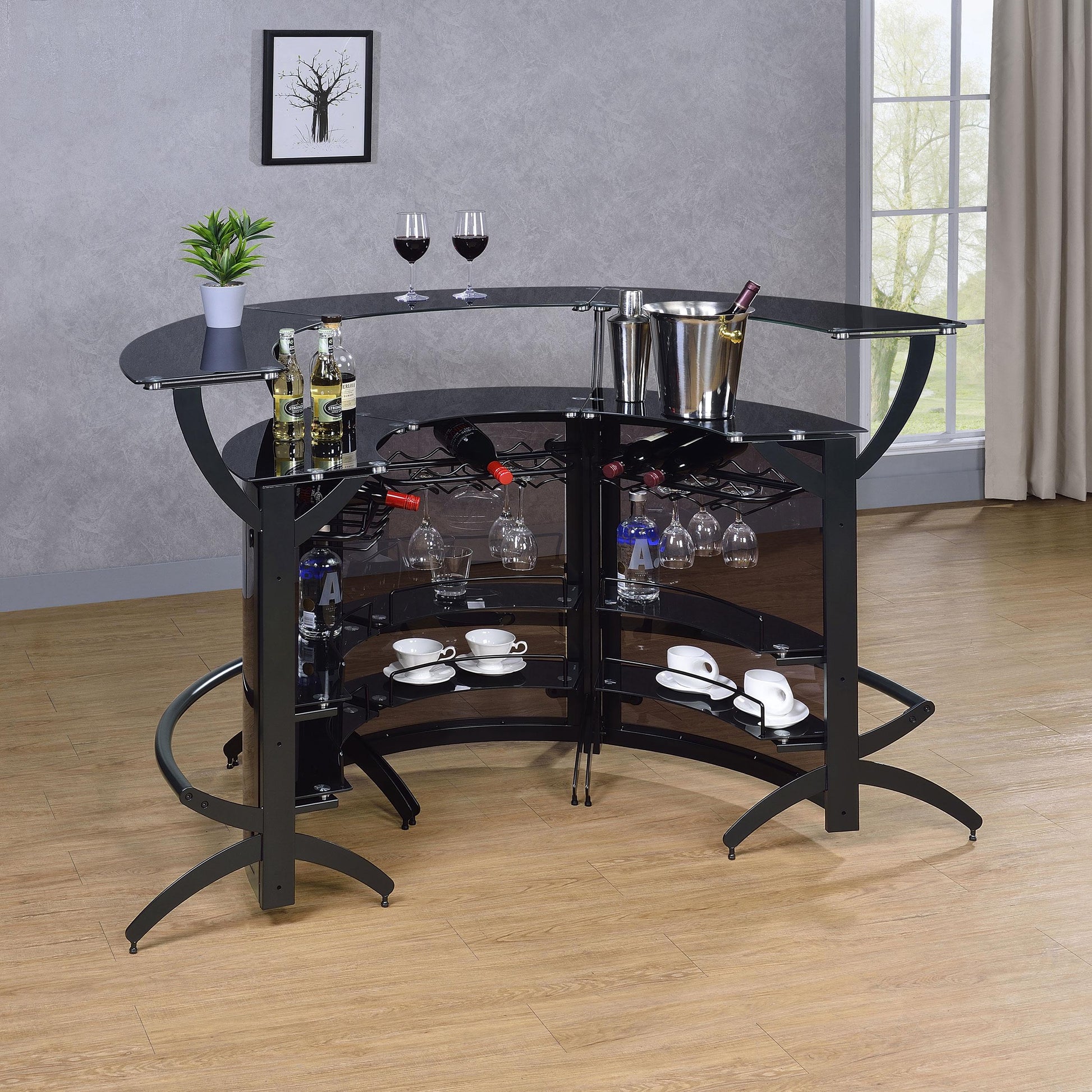  Coaster Furniture Dallas 182135-S3 3-piece Curved Freestanding Home Bar Cabinet - Black IMAGE 3