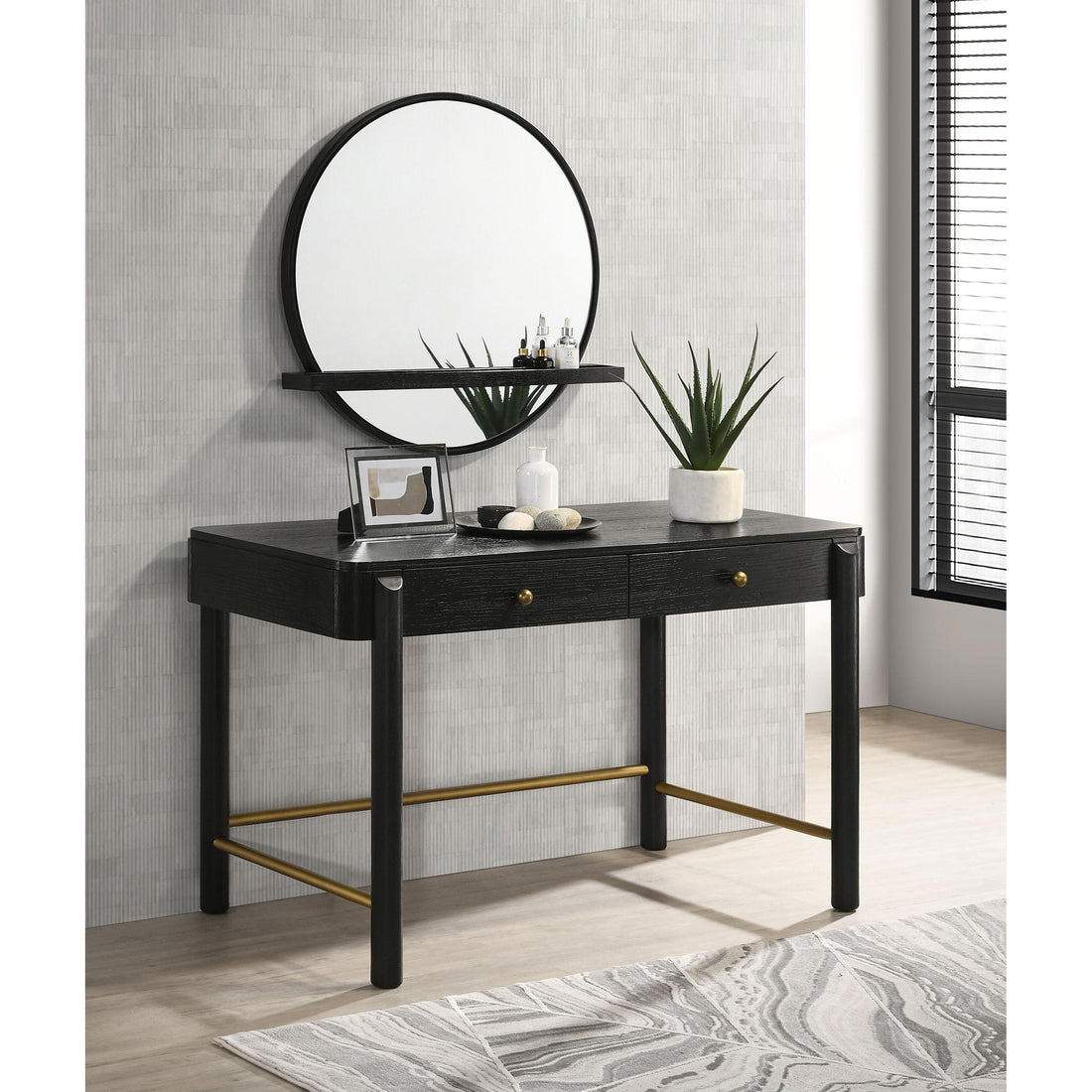  Coaster Furniture Arini 224337-SET 2-piece Makeup Vanity Table and Mirror Set - Black IMAGE 1