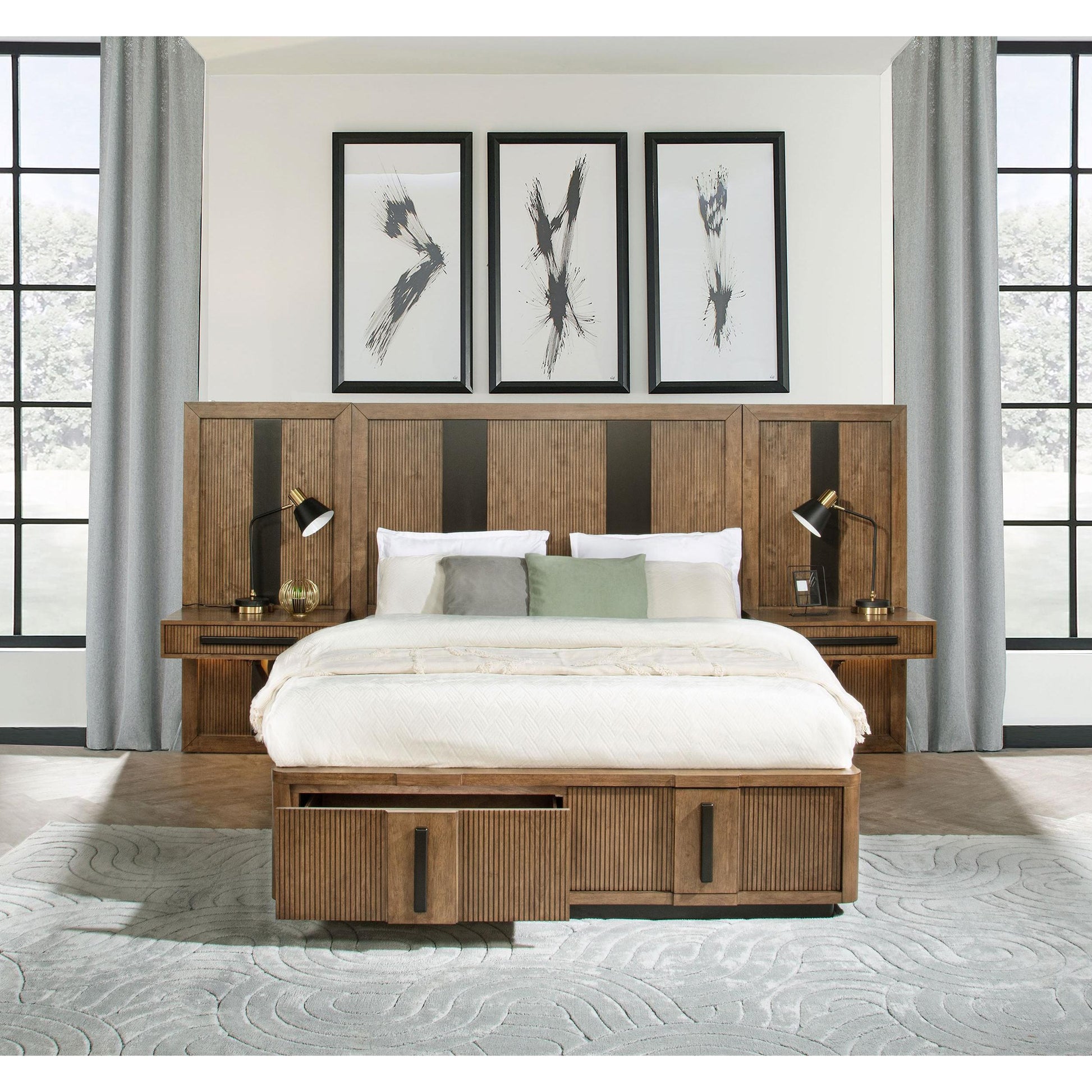  Size_Queen  -- Terrace 224900Q-S3P Queen Wall Panel Storage Bed - Ash Brown IMAGE 2