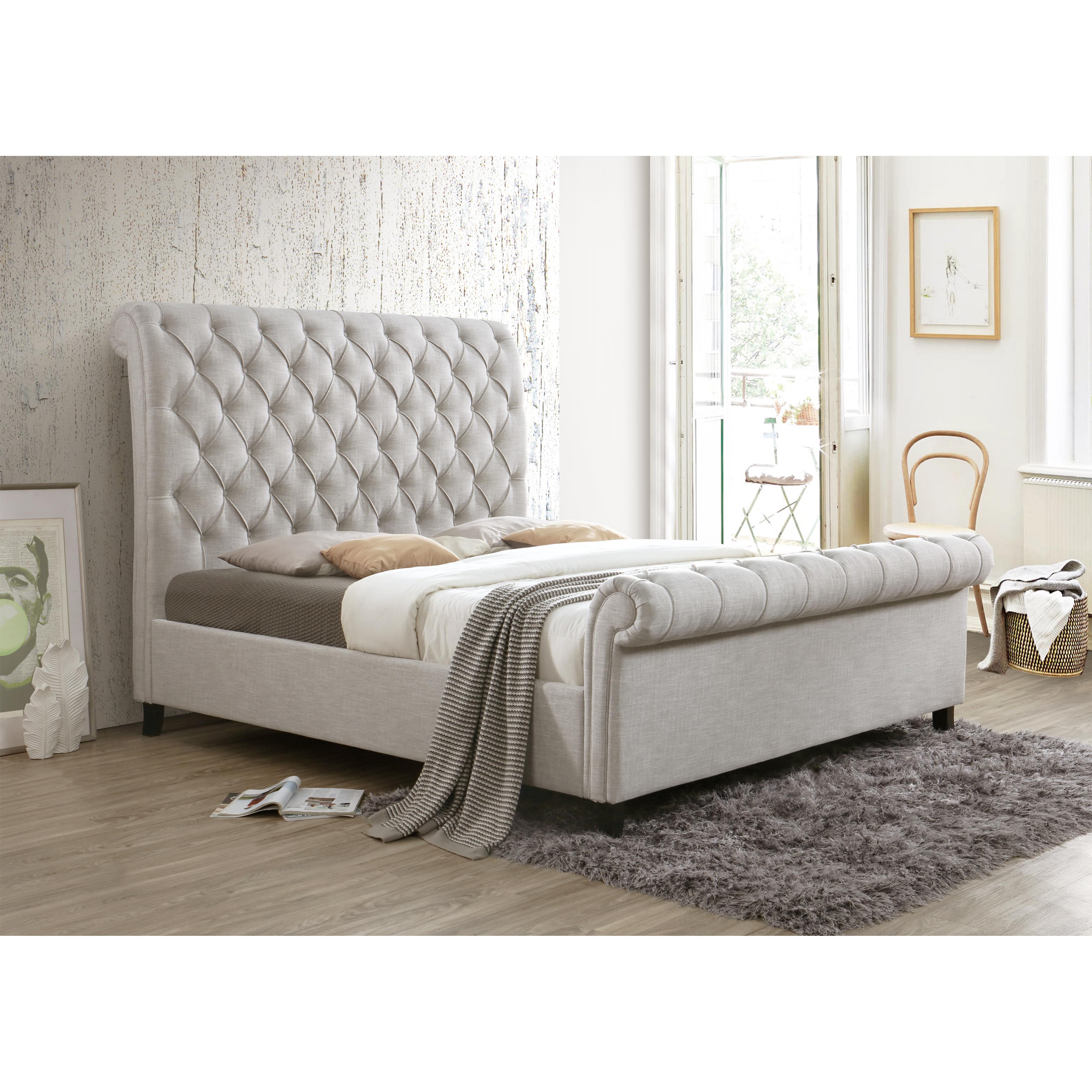  Size_Queen  -- Kate 5103LG Queen Platform Bed - Light Grey Tweed IMAGE 4