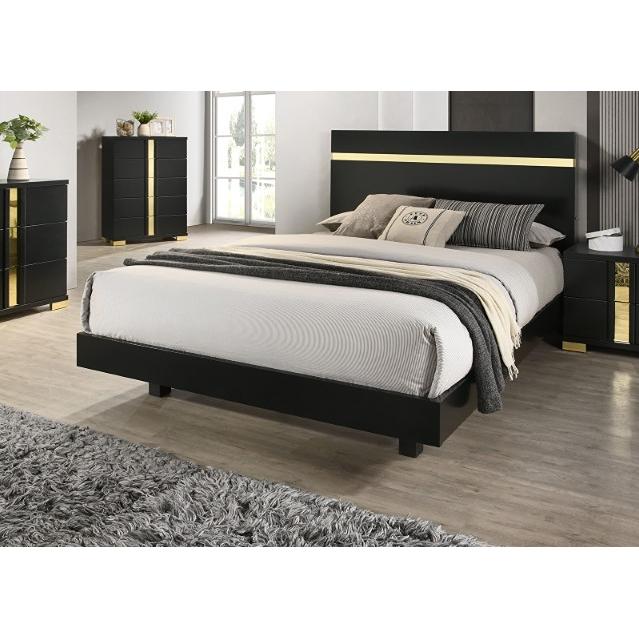  Color_Black/Gold  Size_King  -- Furniture of America Lillestrom Panel Bed IMAGE 1