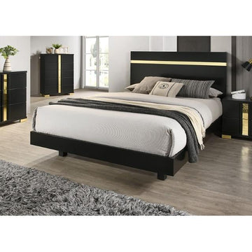  Color_Black/Gold  Size_King  -- Furniture of America Lillestrom Panel Bed IMAGE 1