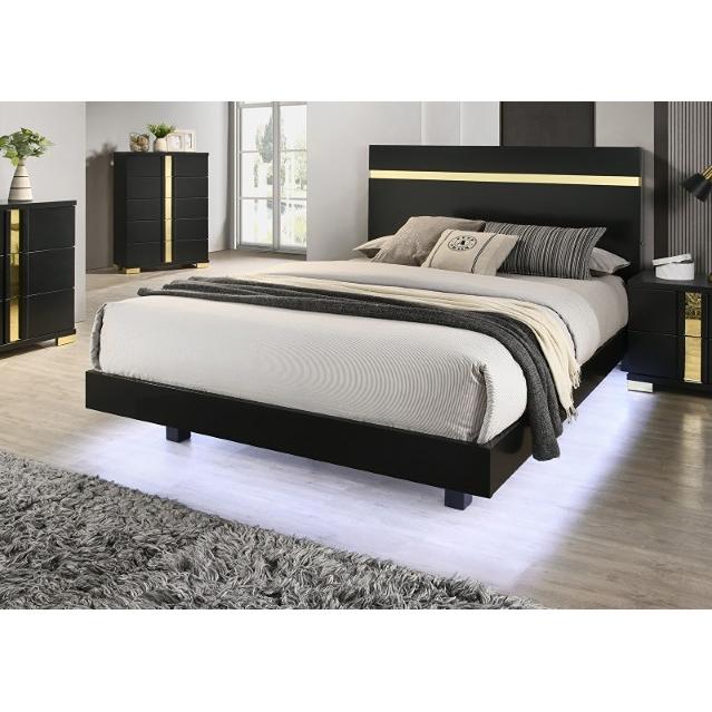  Color_Black/Gold  Size_King  -- Furniture of America Lillestrom Panel Bed IMAGE 2
