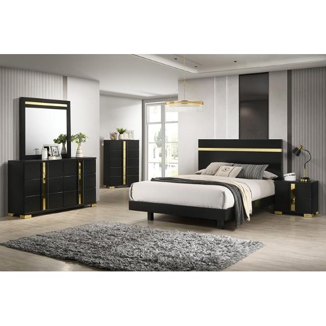  Color_Black/Gold  Size_Queen  -- Lillestrom FM7217BK-Q-BED Queen Bed IMAGE 3