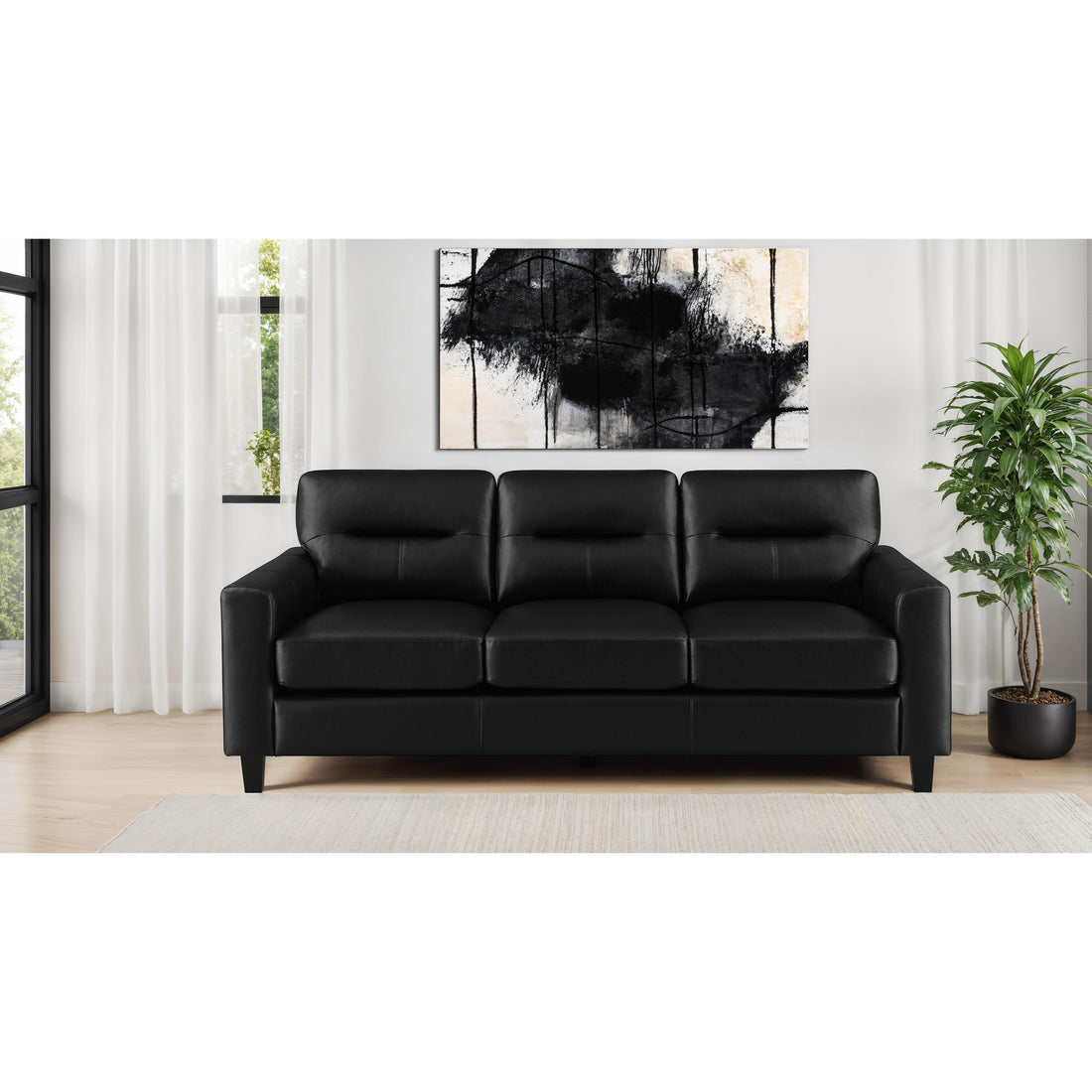  Coaster Furniture Scotland 504664 Faux Leather Upholstered Track Arm Sofa - Black IMAGE 1