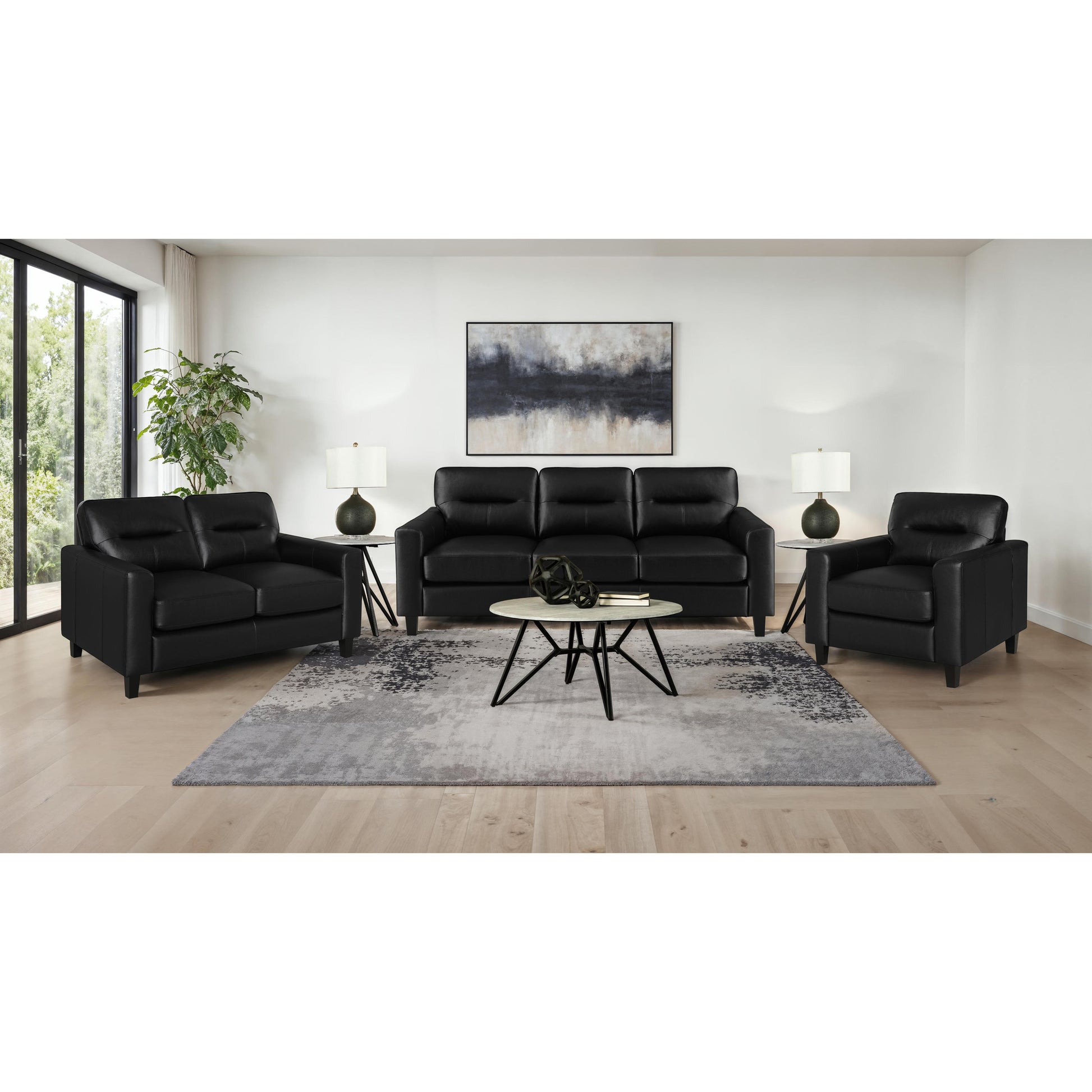  Coaster Furniture Scotland 504664 Faux Leather Upholstered Track Arm Sofa - Black IMAGE 9