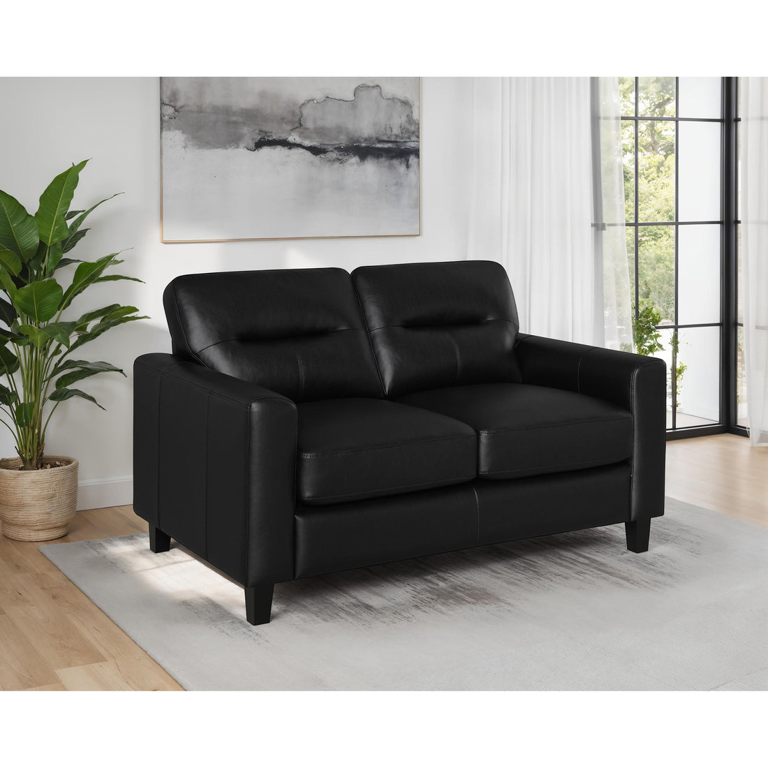  Coaster Furniture Scotland 504665 Faux Leather Upholstered Track Arm Loveseat - Black IMAGE 1