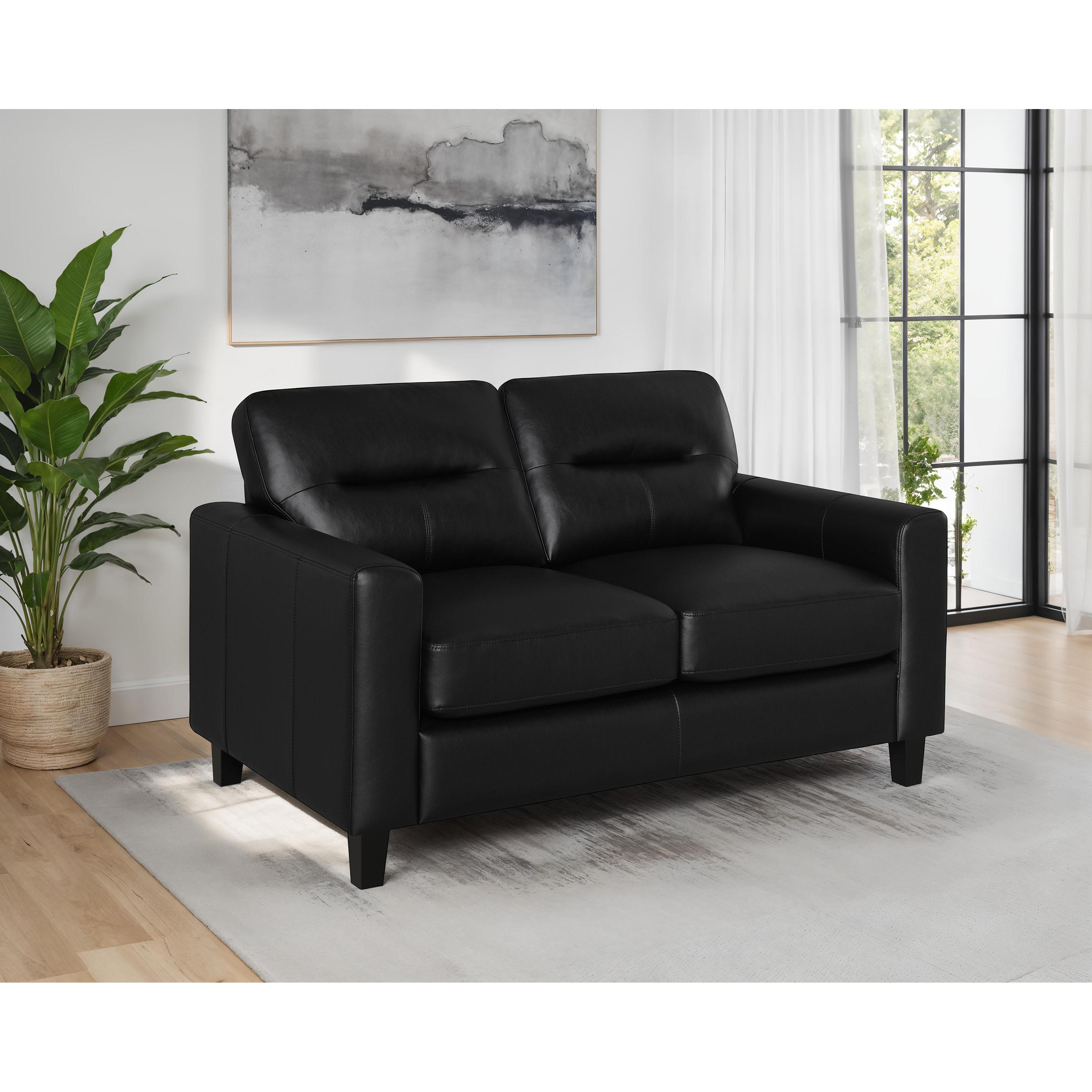  Coaster Furniture Scotland 504665 Faux Leather Upholstered Track Arm Loveseat - Black IMAGE 2