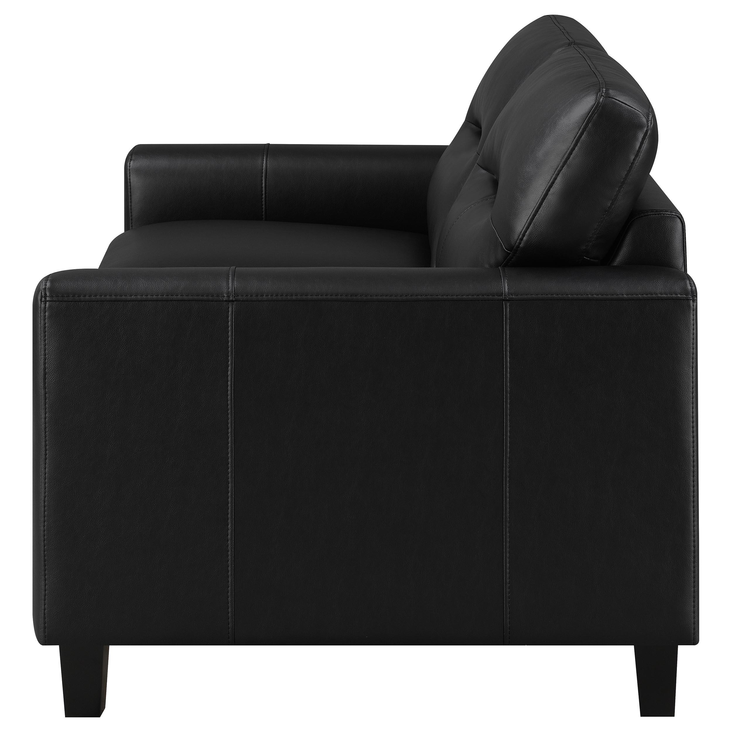  Coaster Furniture Scotland 504665 Faux Leather Upholstered Track Arm Loveseat - Black IMAGE 5