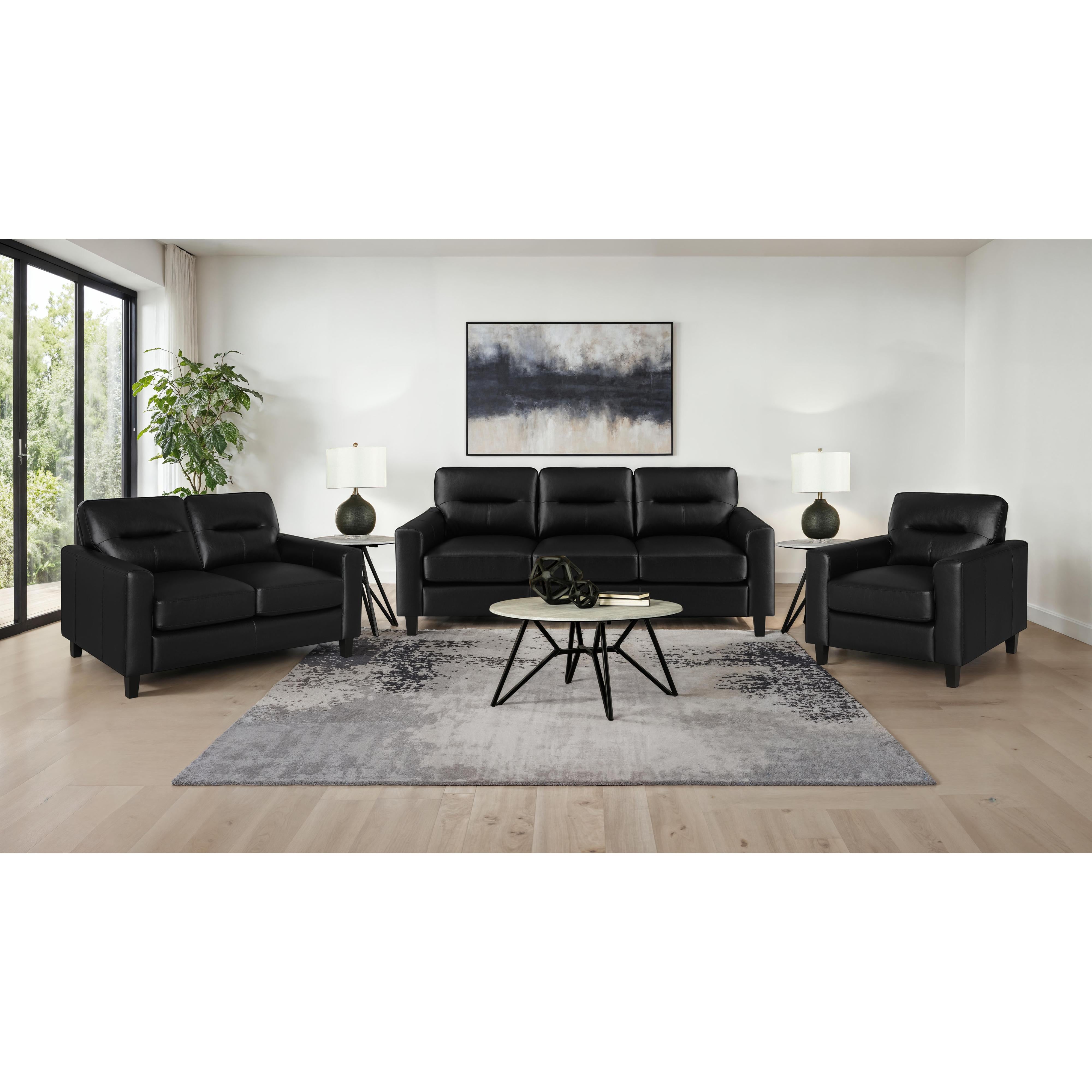  Coaster Furniture Scotland 504665 Faux Leather Upholstered Track Arm Loveseat - Black IMAGE 9