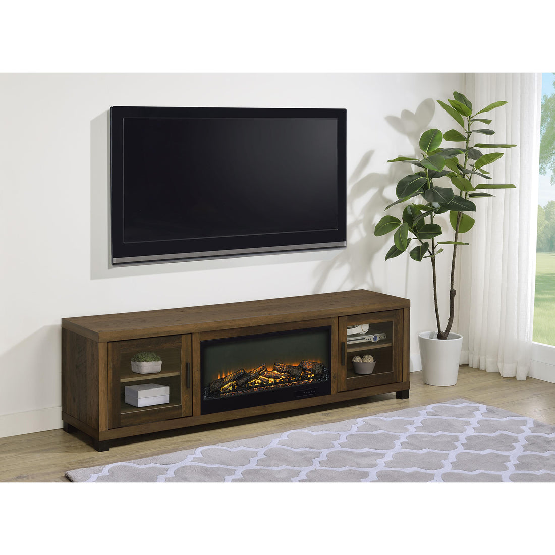 Coaster Furniture Havering 722873 71-inch TV Stand Fireplace Media Console - Dark Pine IMAGE 1