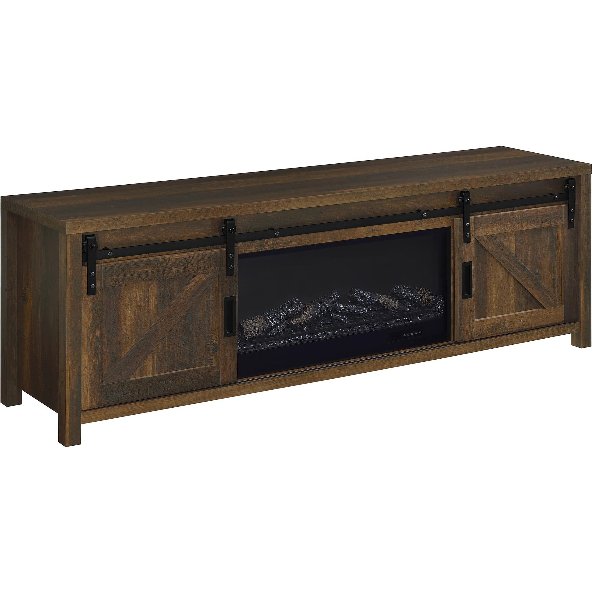  Coaster Furniture Enfield 722863 71-inch TV Stand Fireplace Media Console - Dark Pine IMAGE 1
