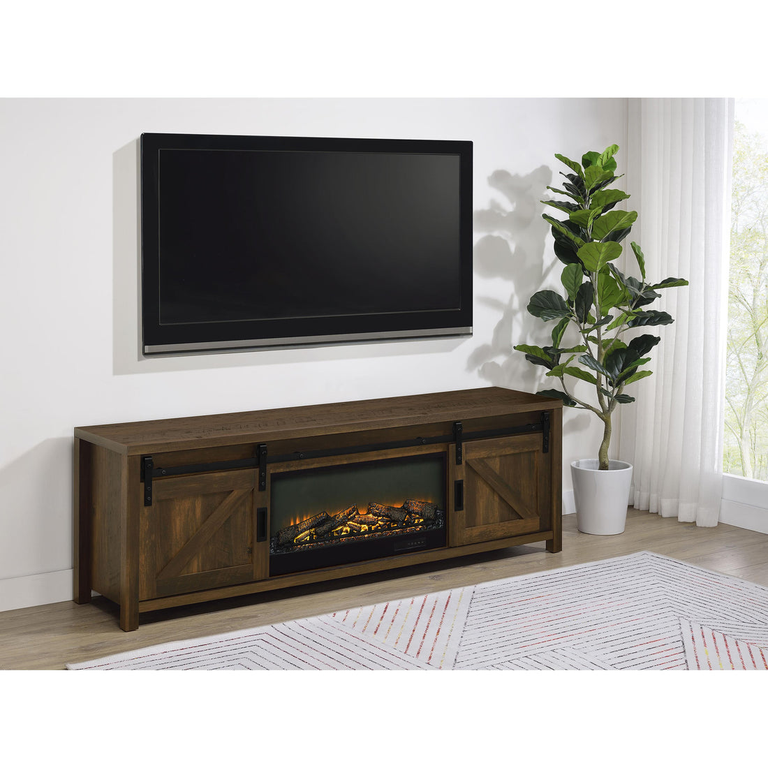  Coaster Furniture Enfield 722863 71-inch TV Stand Fireplace Media Console - Dark Pine IMAGE 1