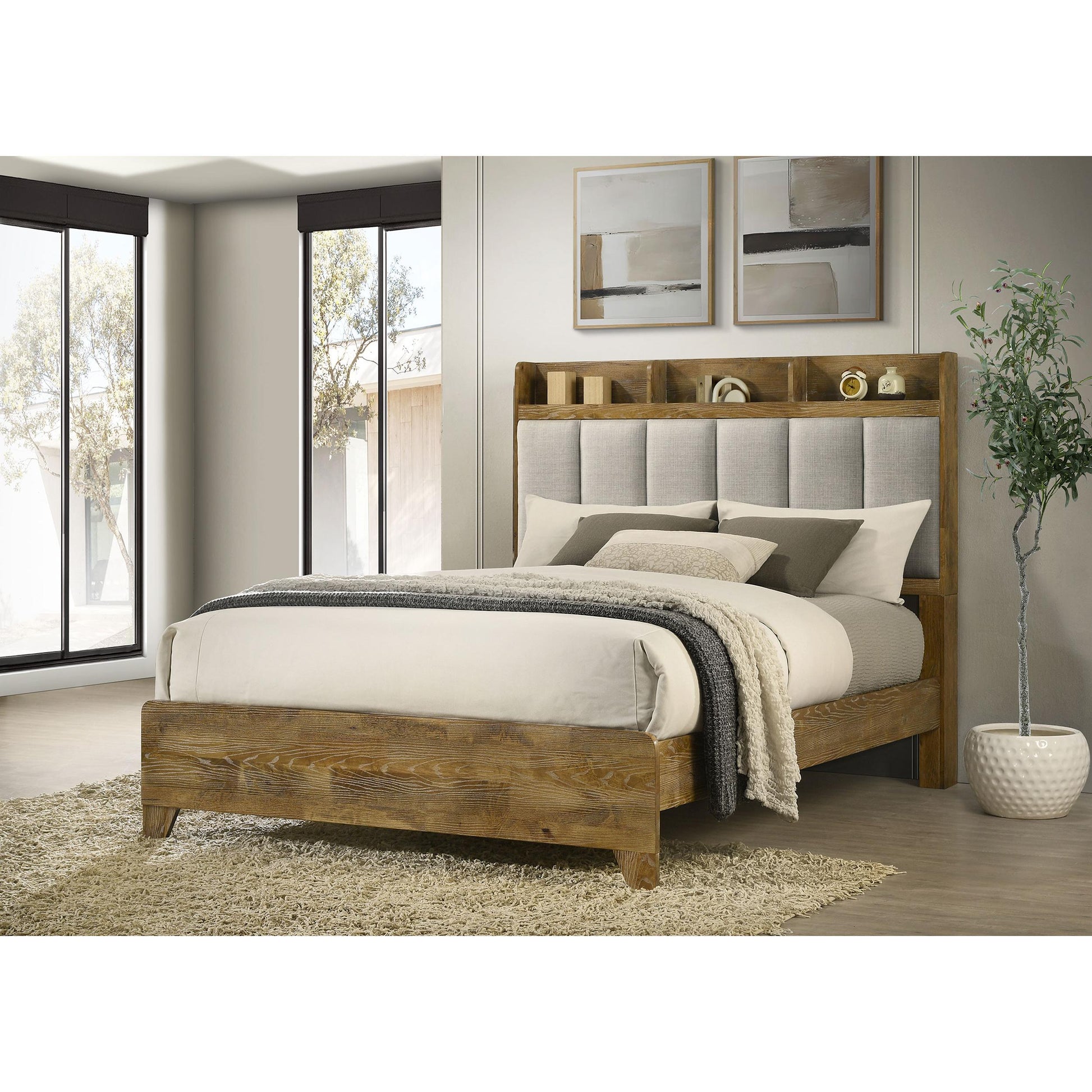  Size_Queen  -- Henderson 222971Q 57-inch Eastern Queen Bookcase Panel Bed - Medium Oak IMAGE 2