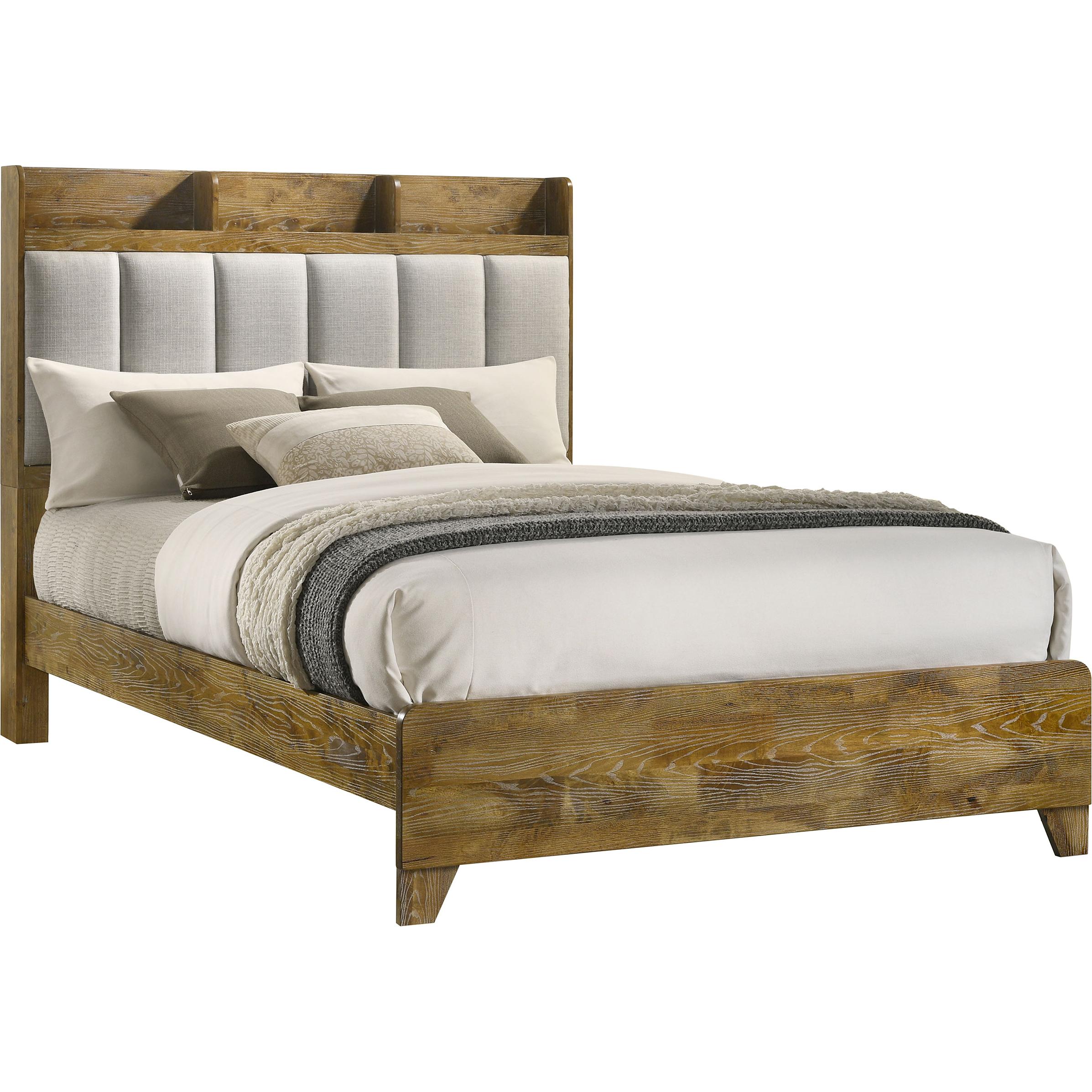  Size_Queen  -- Henderson 222971Q 57-inch Eastern Queen Bookcase Panel Bed - Medium Oak IMAGE 3