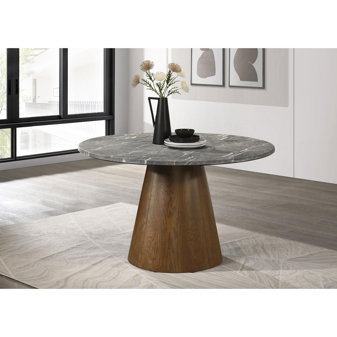  Coaster Furniture Franklin 193820 50-inch Round Dining Table - Grey/Dark Brown IMAGE 1