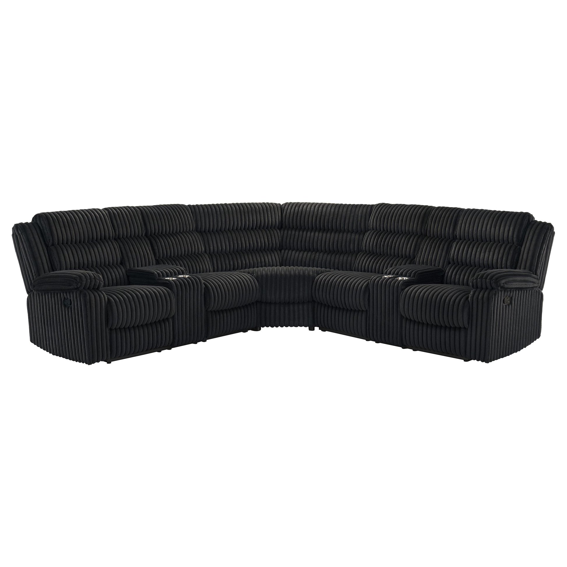  Coaster Furniture Atkinson 601520 Upholstered Reclining Sectional Sofa - Black IMAGE 1