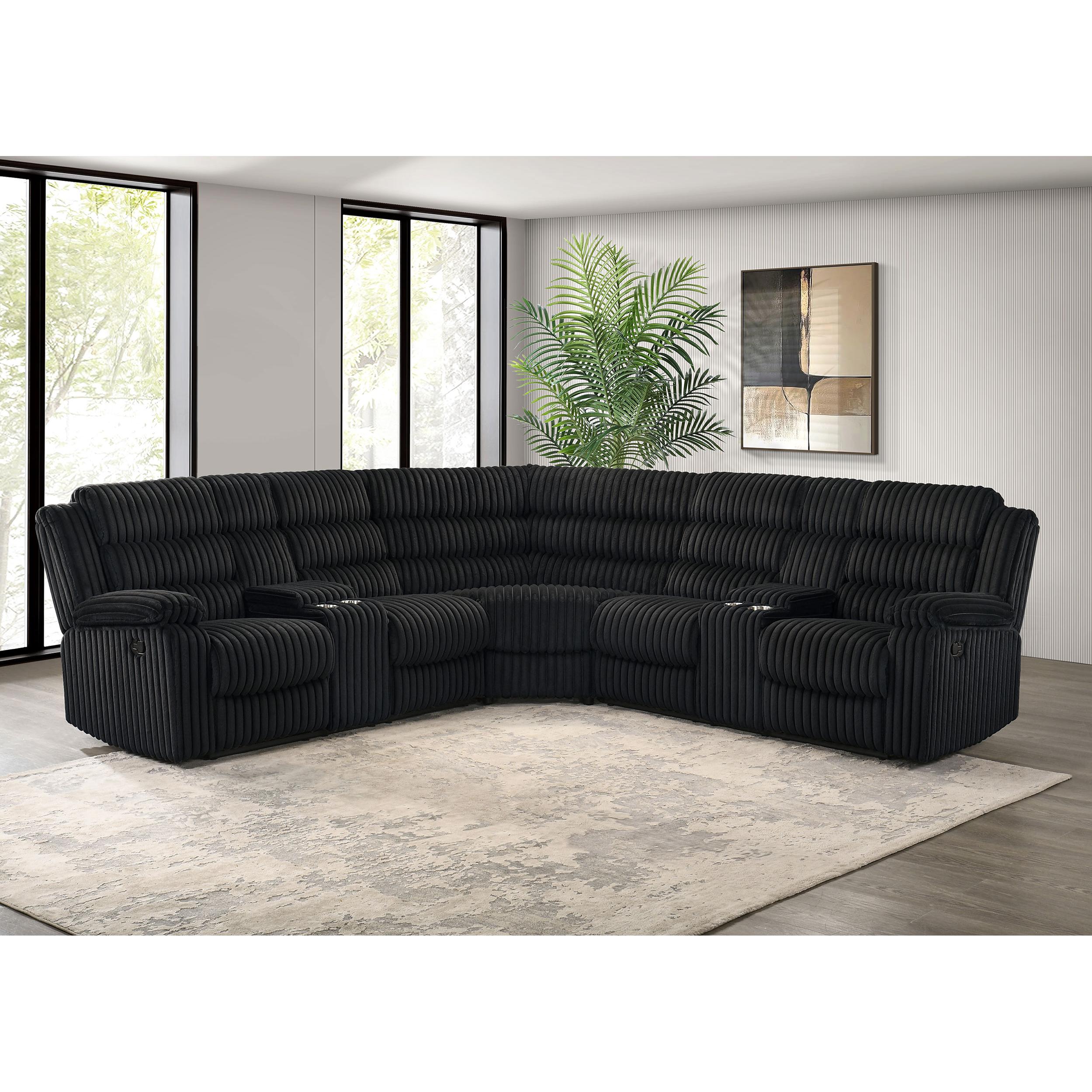  Coaster Furniture Atkinson 601520 Upholstered Reclining Sectional Sofa - Black IMAGE 6