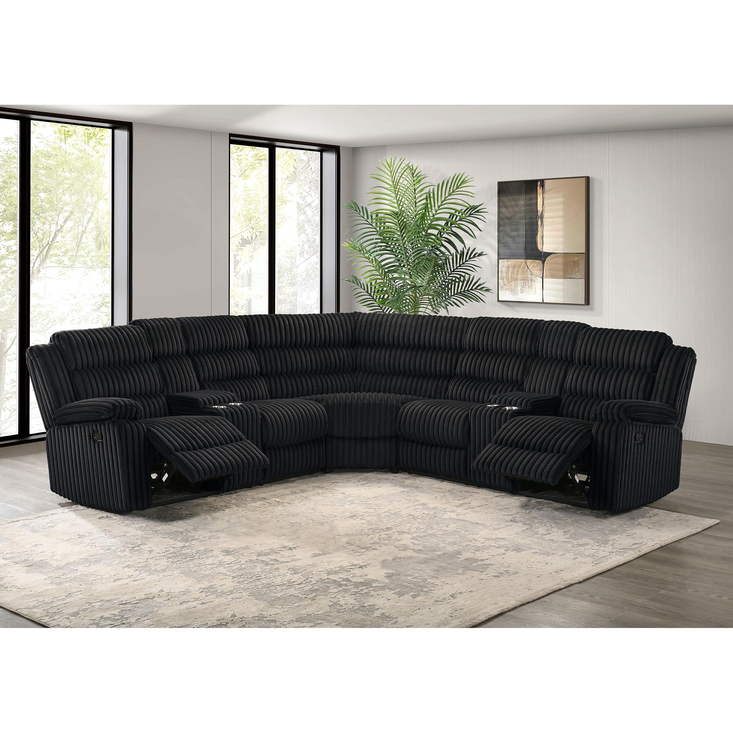  Coaster Furniture Atkinson 601520 Upholstered Reclining Sectional Sofa - Black IMAGE 7