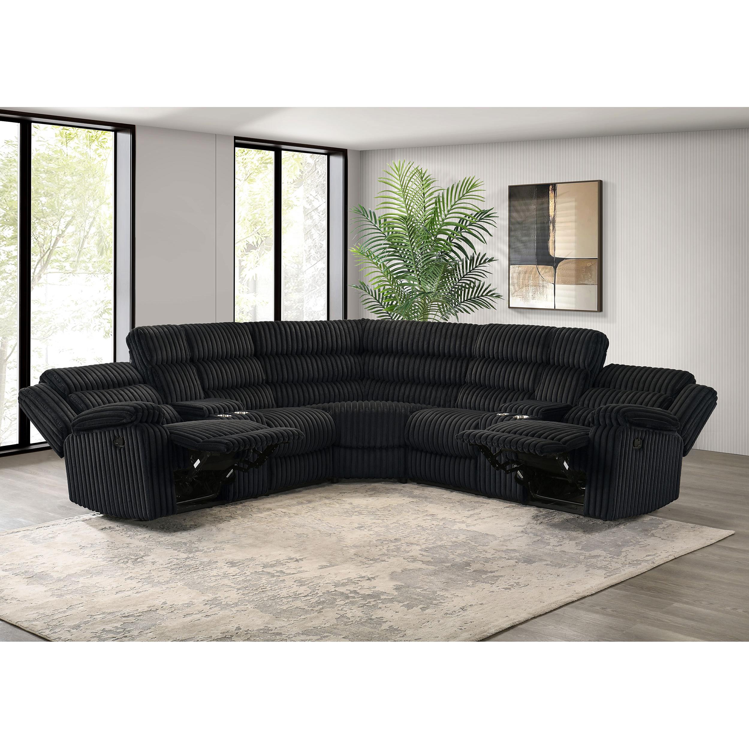 Coaster Furniture Atkinson 601520 Upholstered Reclining Sectional Sofa - Black IMAGE 8