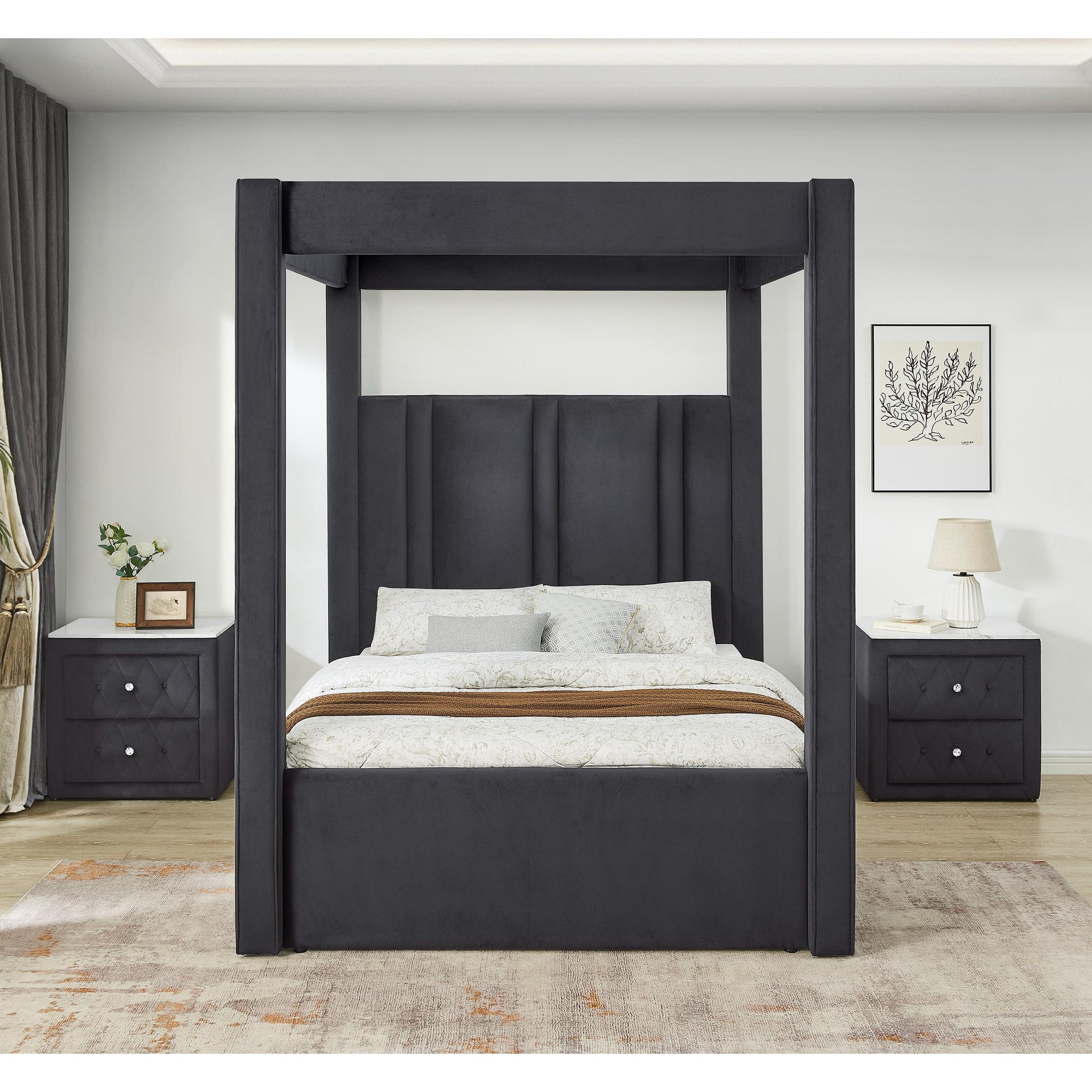  Size_King  -- Crown Mark Jayla Upholstered Canopy Bed IMAGE 3