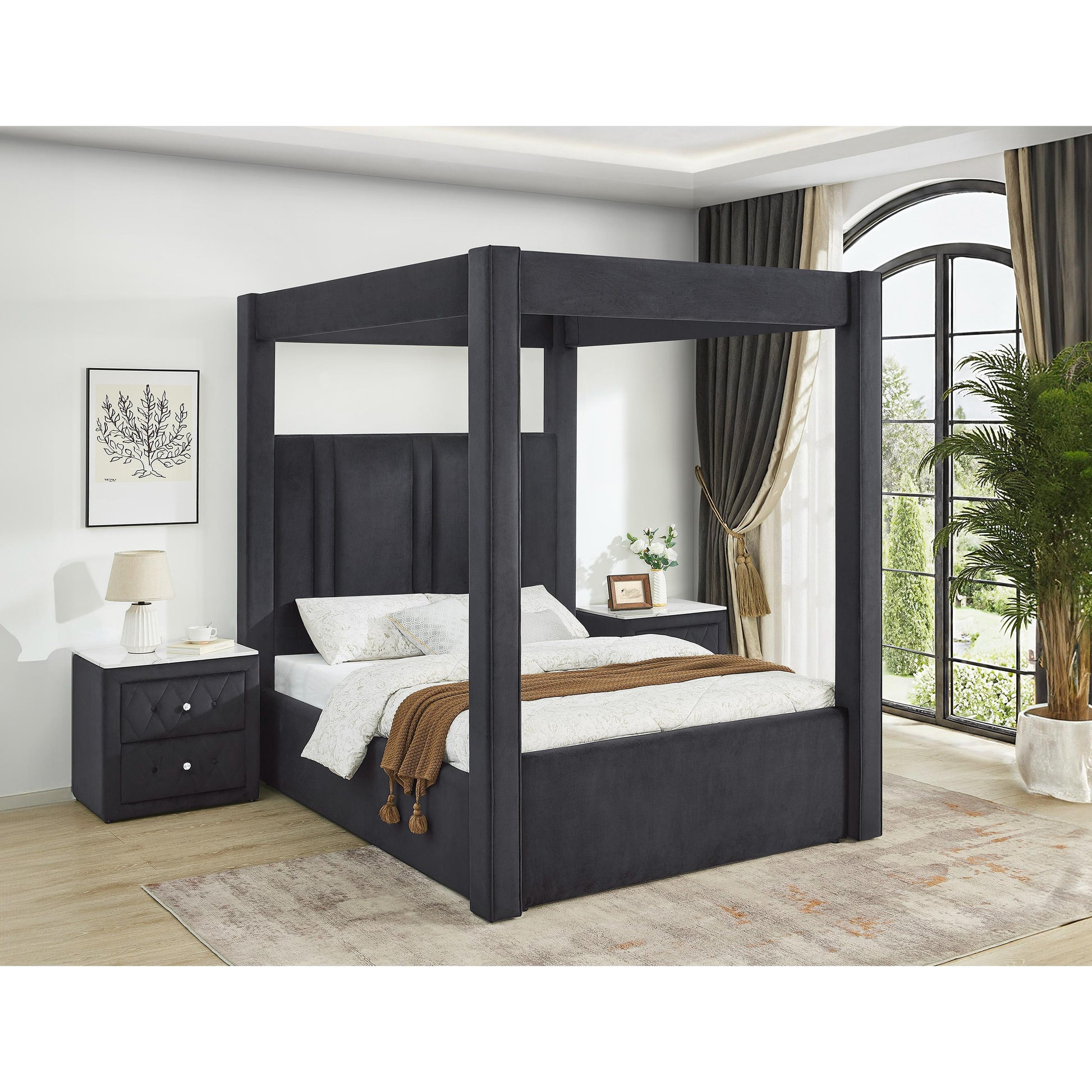 Size_Queen  -- Jayla 5117BK Queen Canopy Bed - Black IMAGE 2