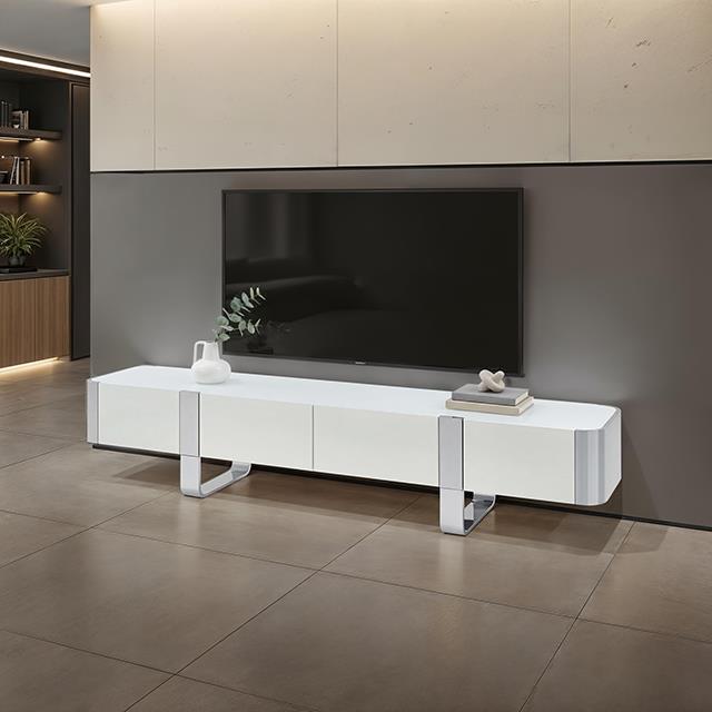  Furniture of America Larvik FM-AC8027SV-TV TV Stand White with Silver Frame IMAGE 1