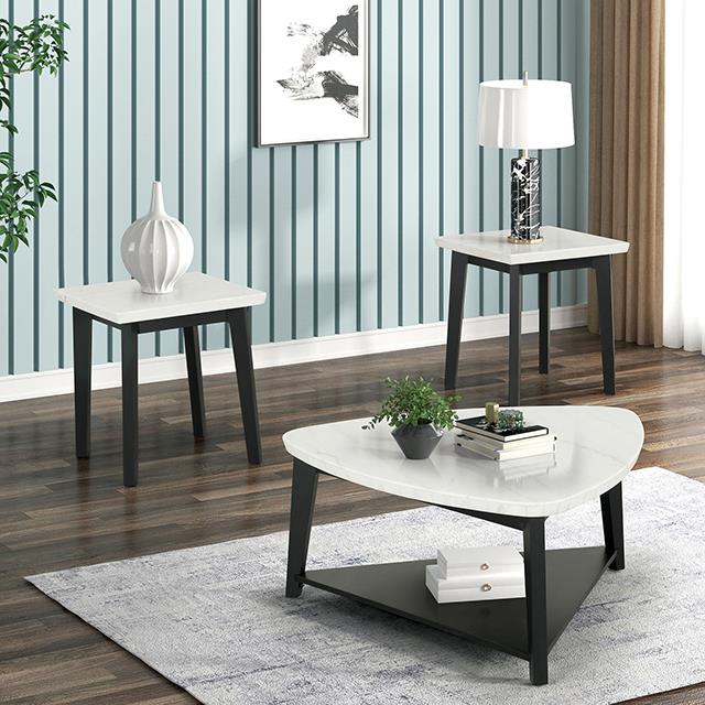  Furniture of America Thisted FM44002WH-CT Triangle Marble Coffee Table IMAGE 1
