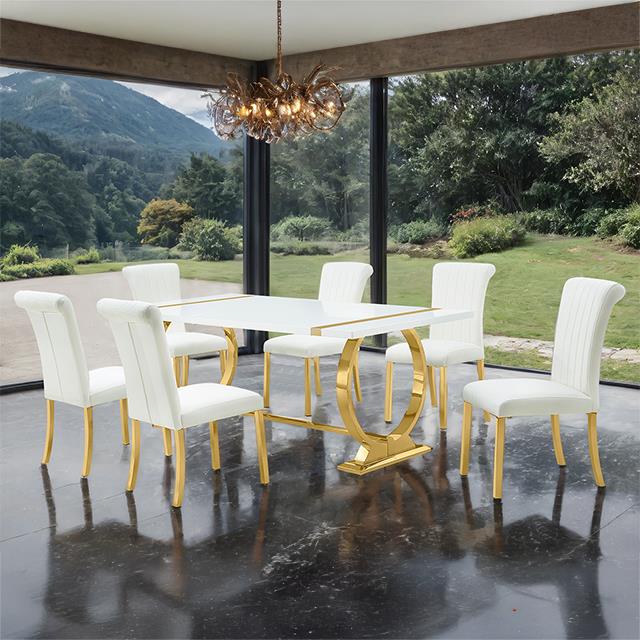  Furniture of America Holbaek FM37008GD-T-5PC-07GW 5 Pc 80" Dining Table Set IMAGE 1