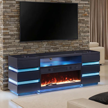  Furniture of America Terni FM-AC8024BK-TV-SET TV Stand with Fireplace & 2 Side Tables IMAGE 1